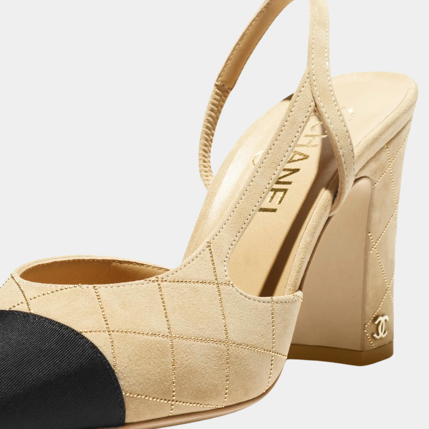 Slingback Suede Goatskin And Grosgrain Beige Golden And Black