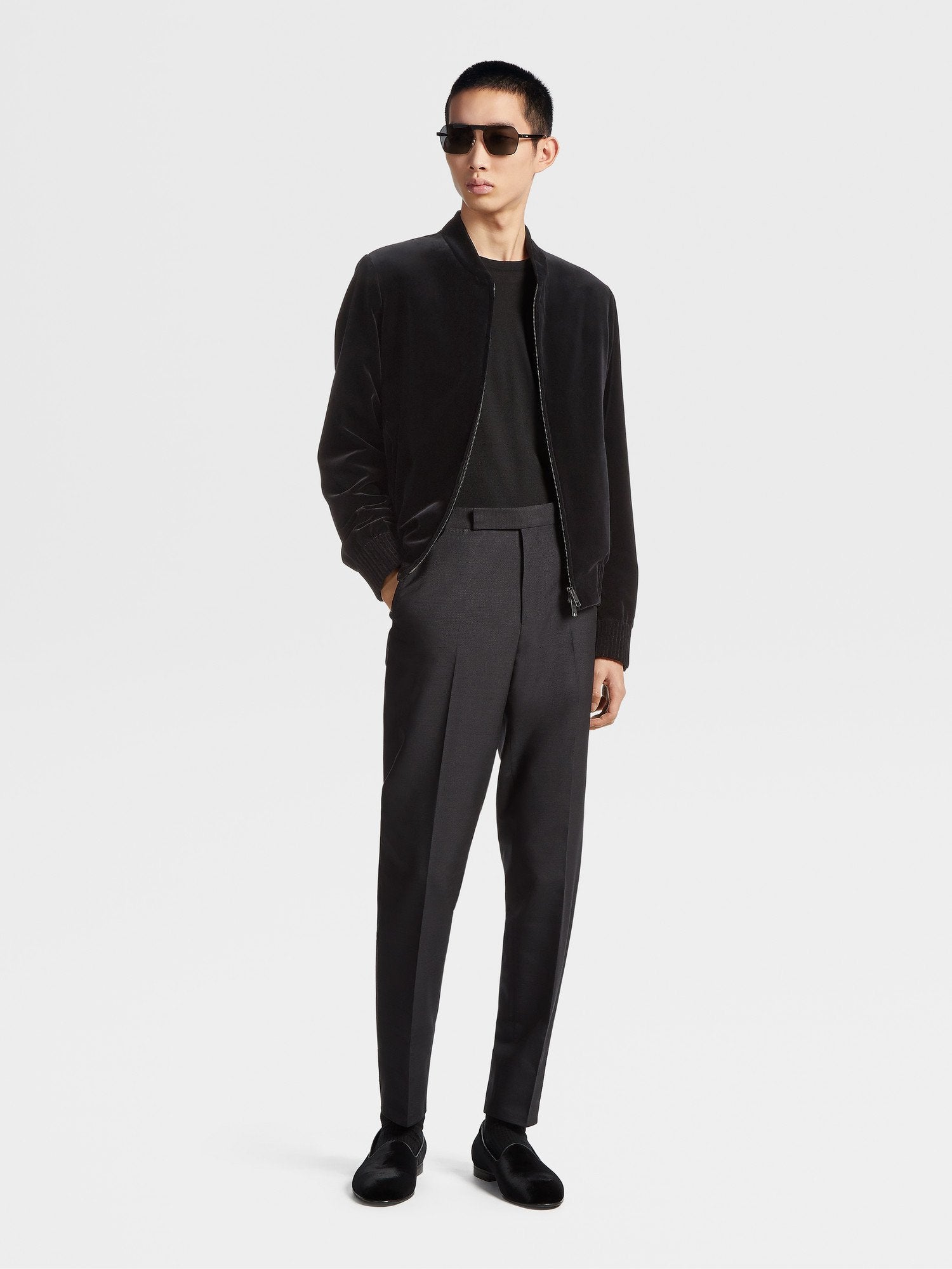 Black Cotton Evening Bomber