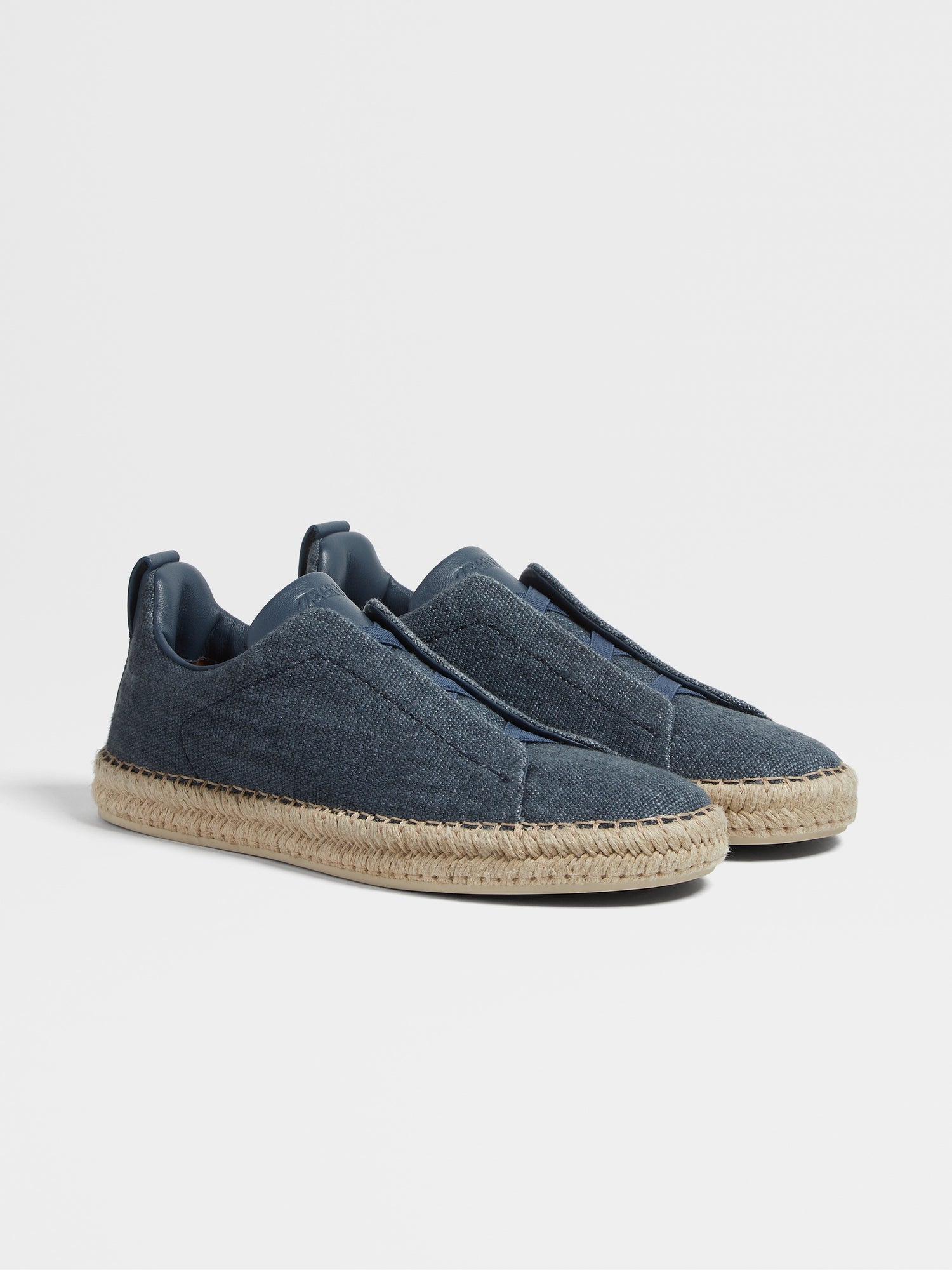 Blue Linen Blend Triple Stitch Espadrilles