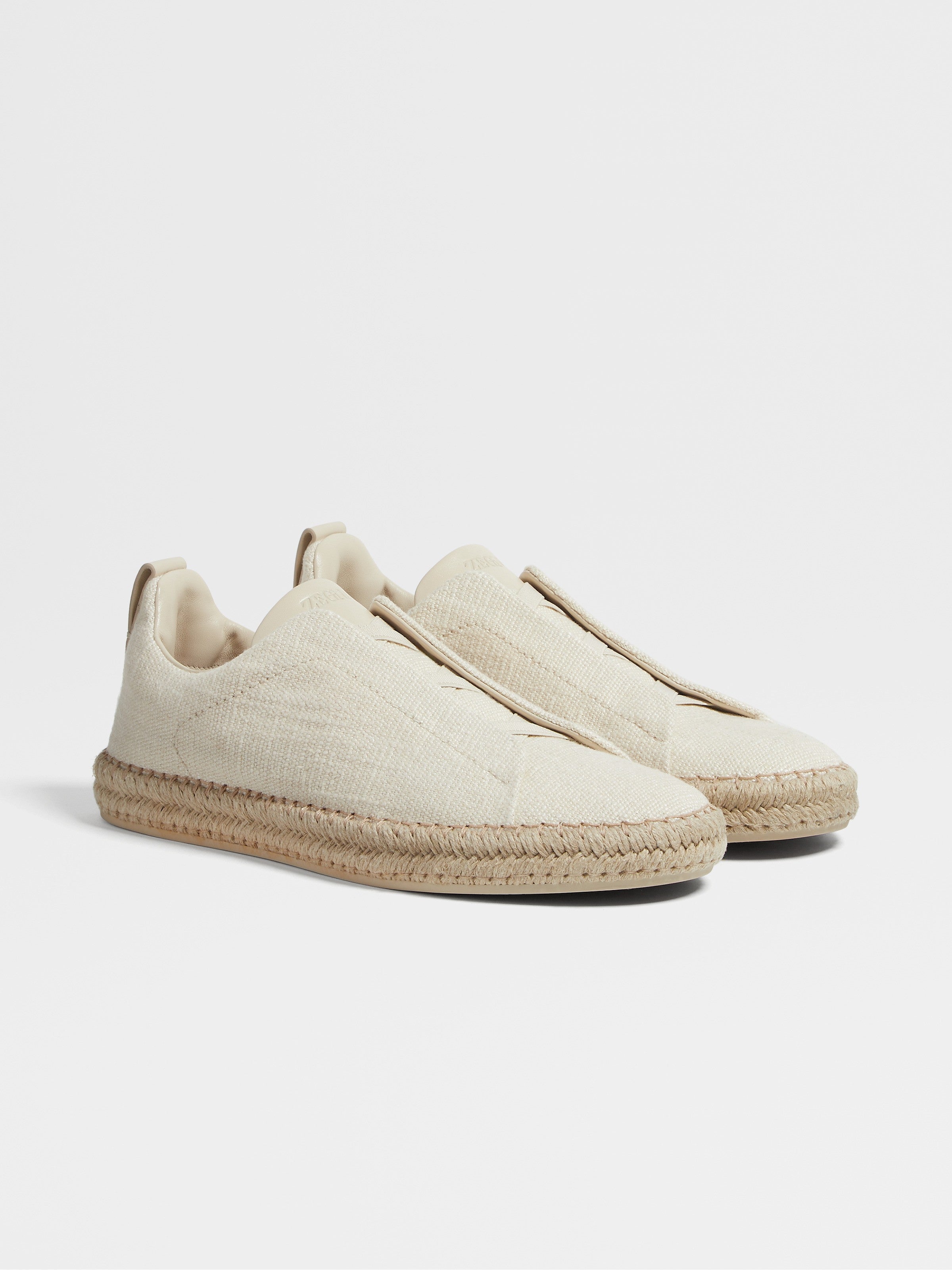 Off White Linen Blend Triple Stitch Espadrilles