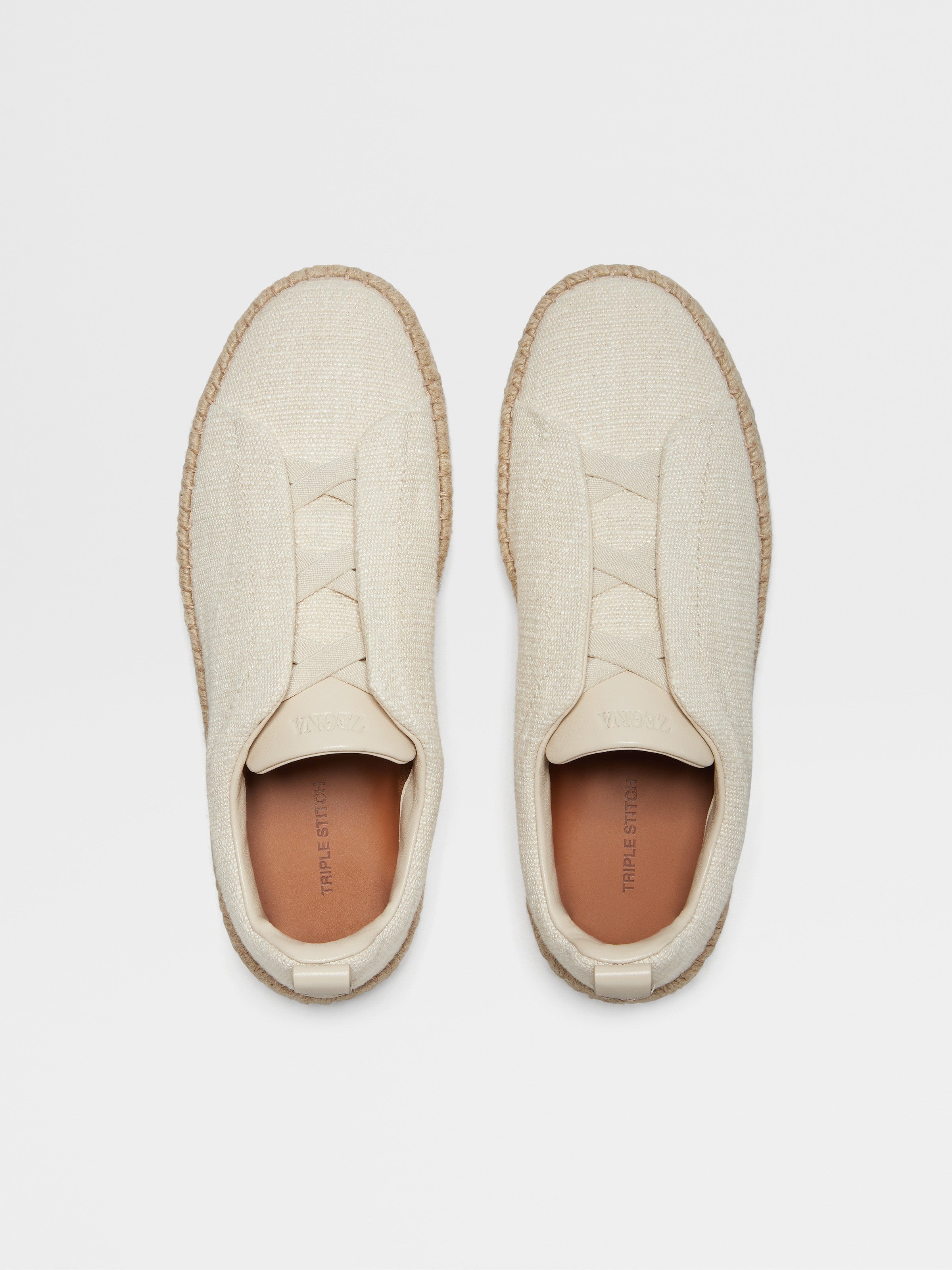 Off White Linen Blend Triple Stitch Espadrilles