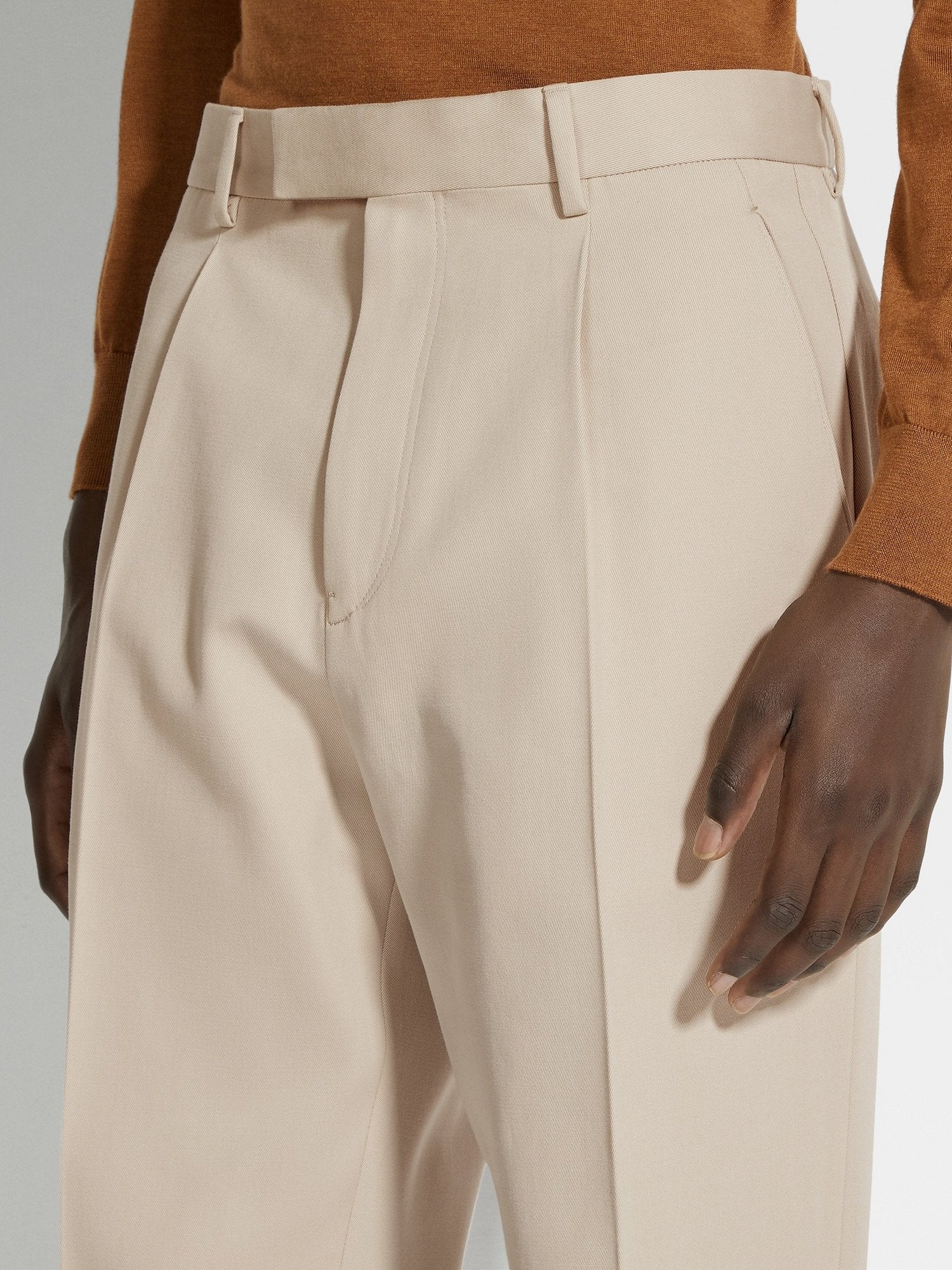 Light Beige Cotton and Wool Pants