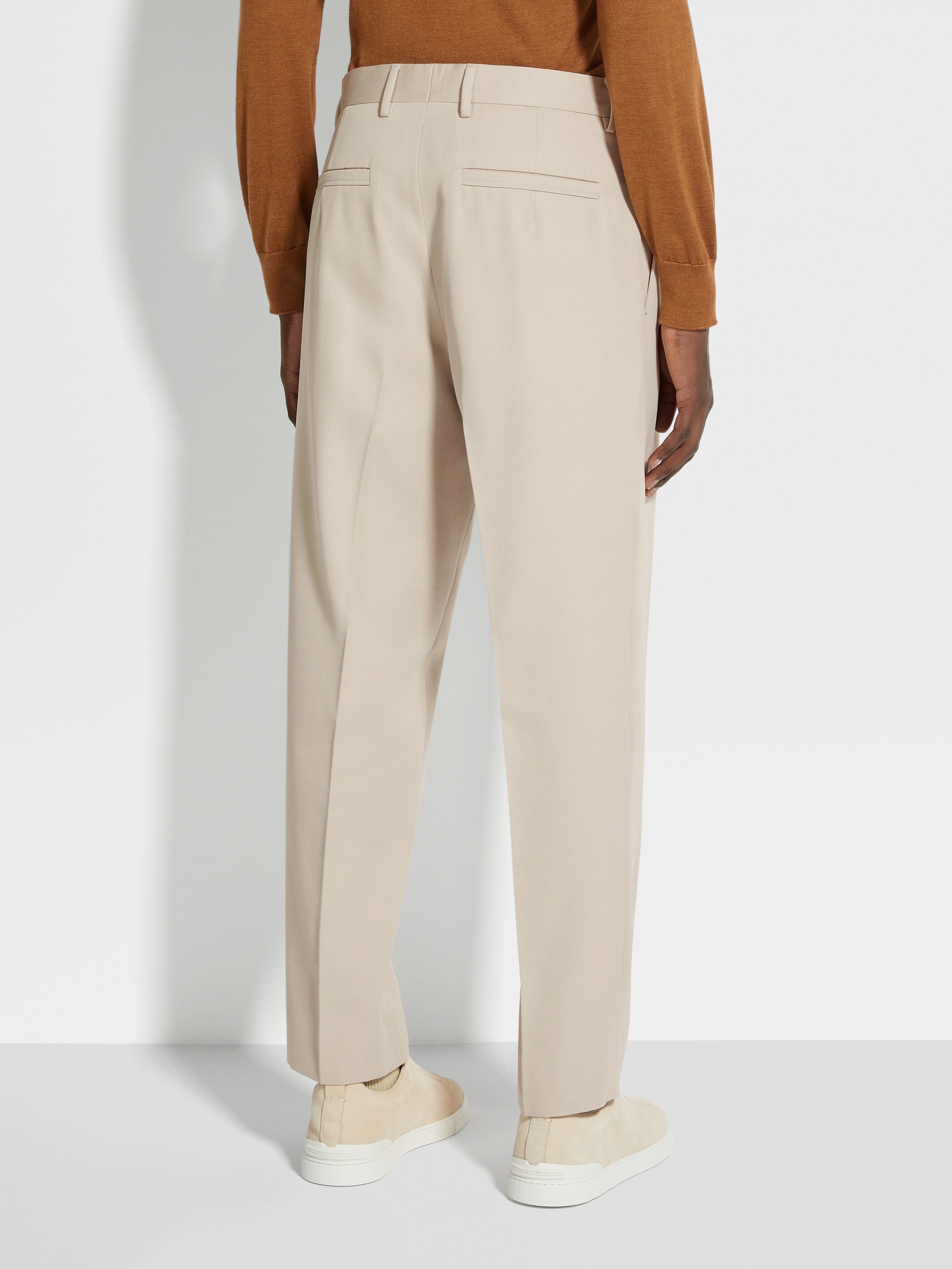 Light Beige Cotton and Wool Pants