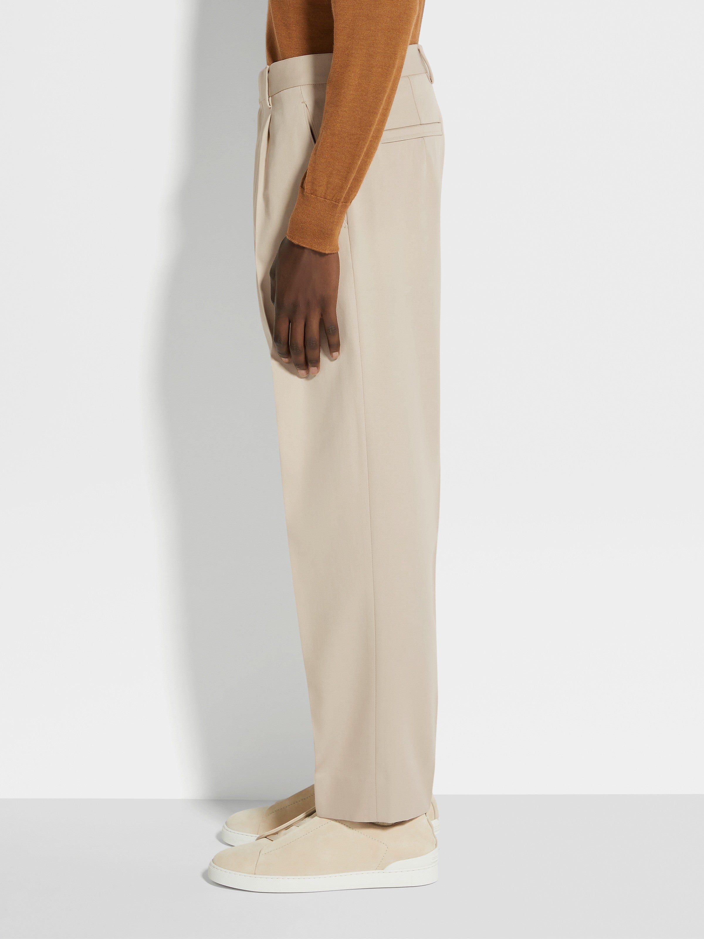 Light Beige Cotton and Wool Pants