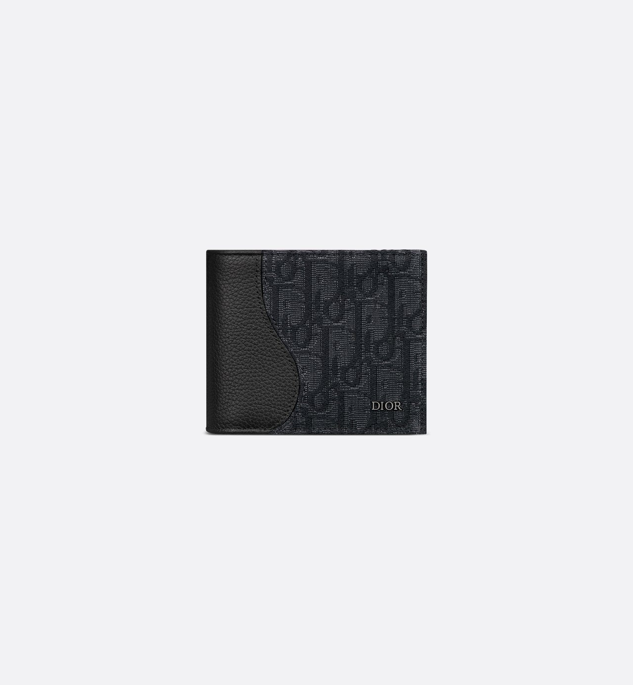 Saddle Bifold Wallet Black Grained Calfskin Marquetry And Black Dior Oblique Jacquard