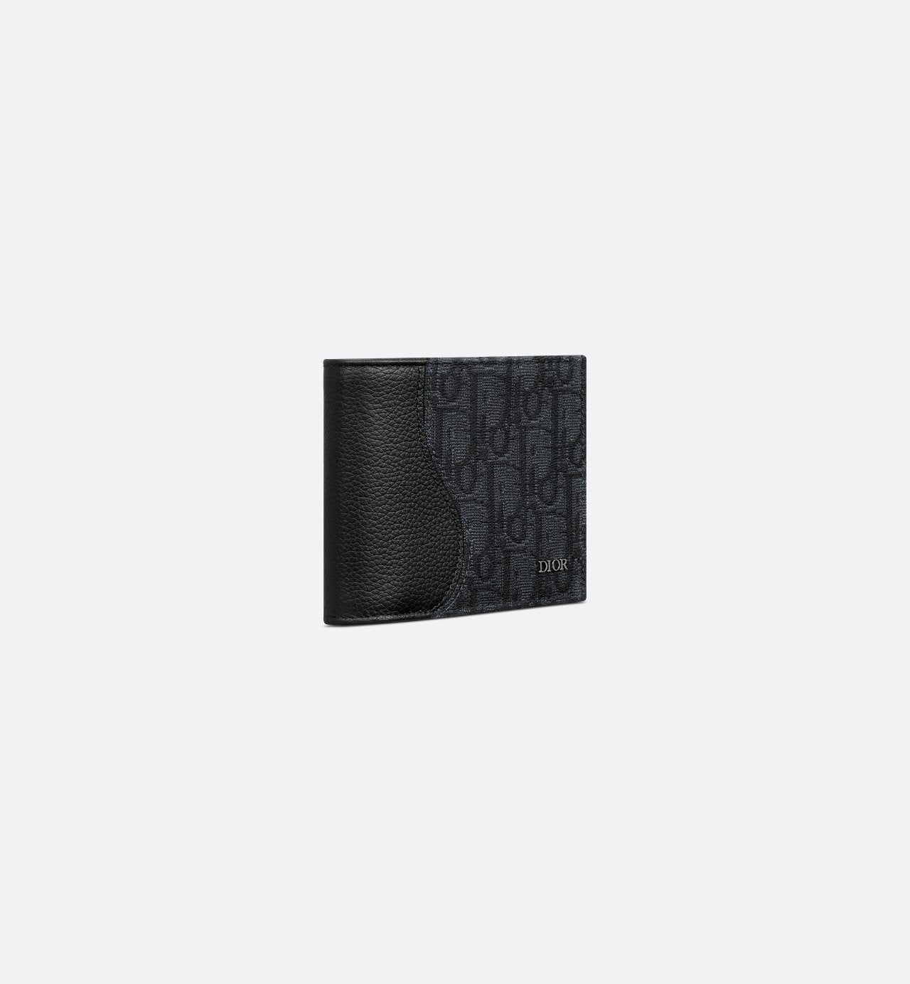 Saddle Bifold Wallet Black Grained Calfskin Marquetry And Black Dior Oblique Jacquard