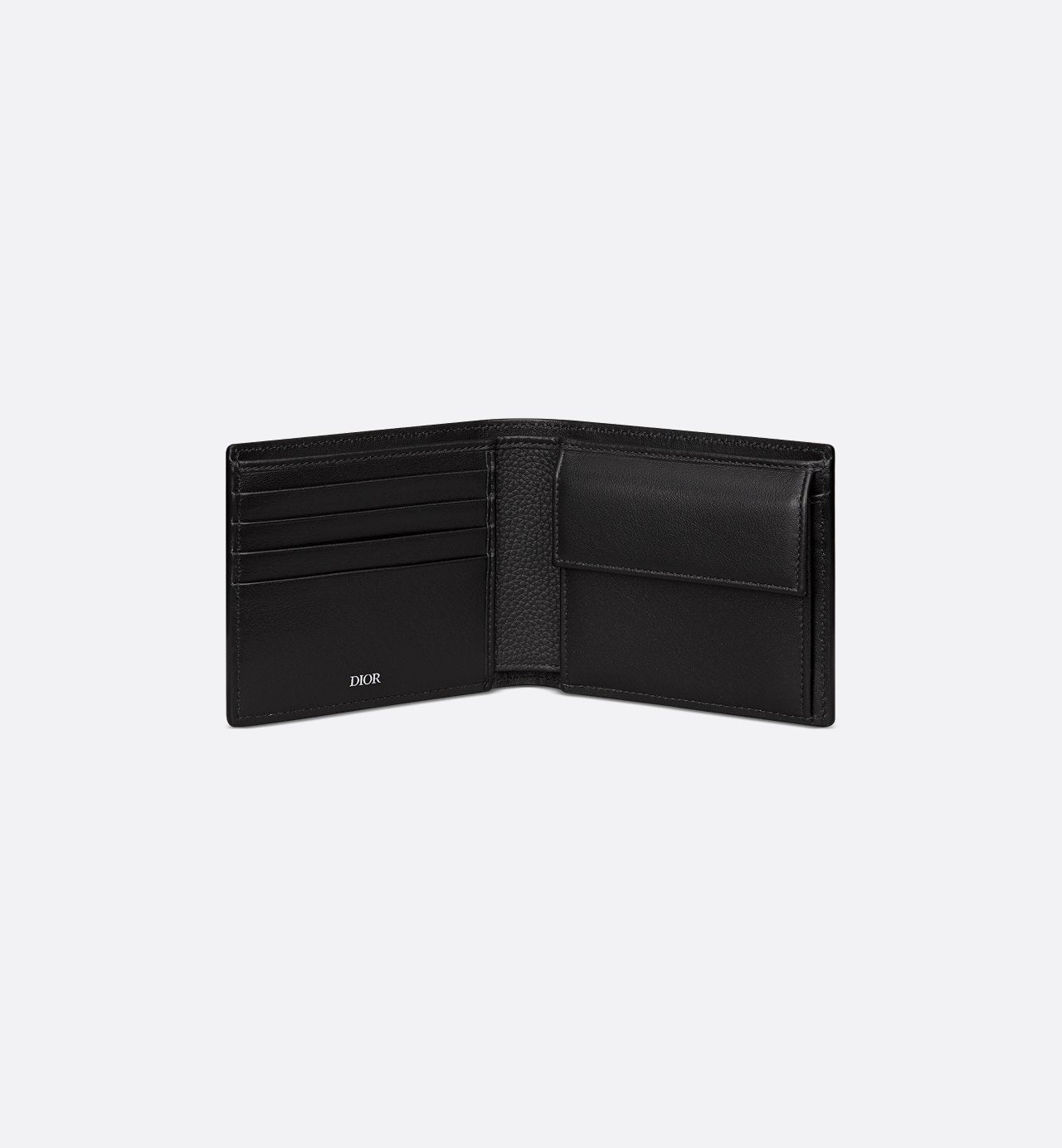 Saddle Bifold Wallet Black Grained Calfskin Marquetry And Black Dior Oblique Jacquard