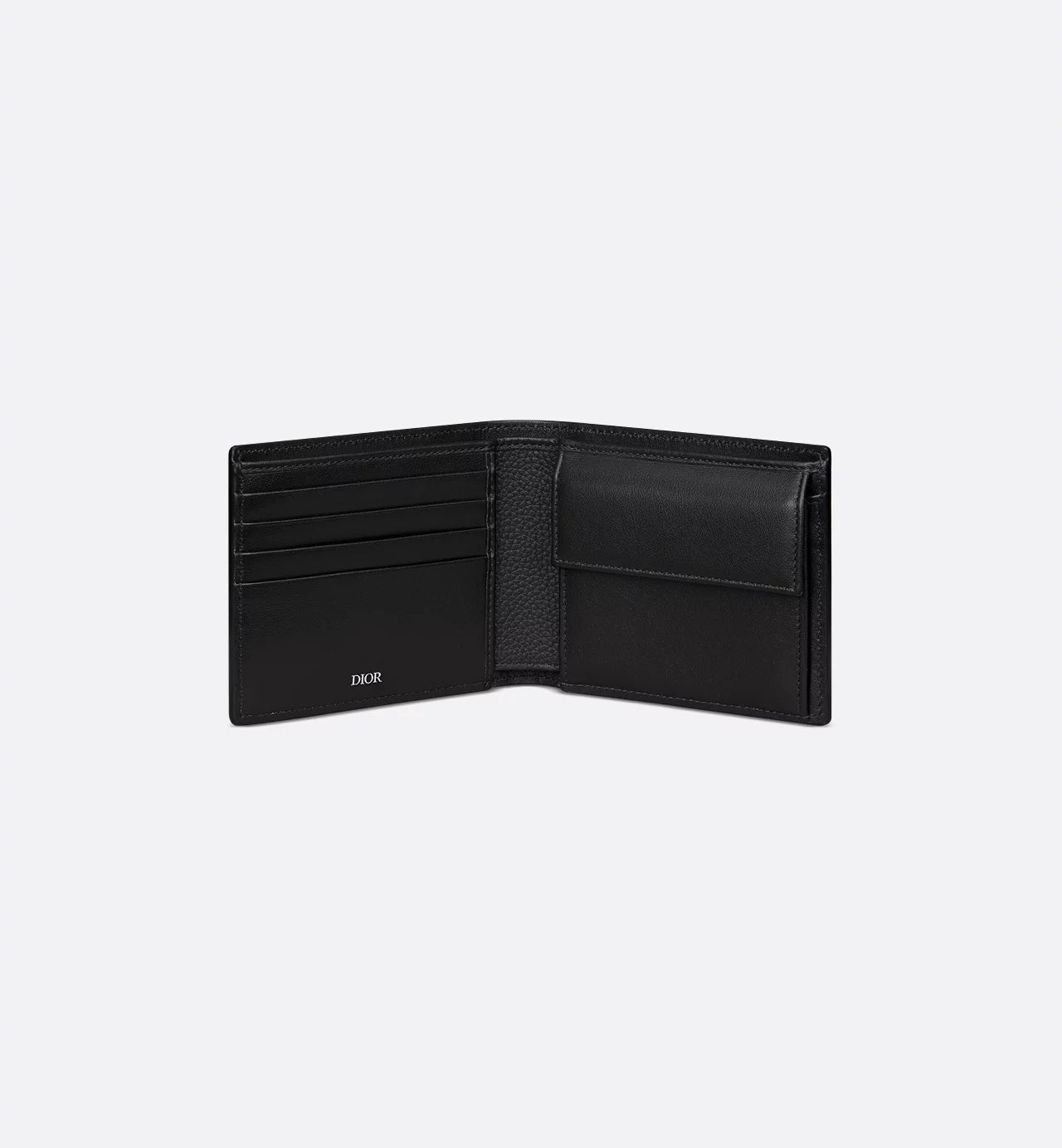 Saddle Bifold Wallet Black Grained Calfskin Marquetry With Beige And Black Dior Oblique Jacquard