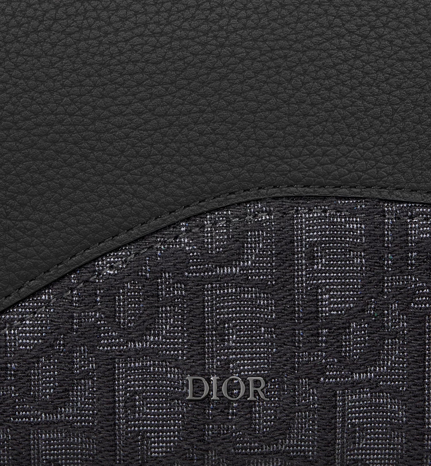 Saddle Zipped Long Wallet Black Grained Calfskin Marquetry And Black Dior Oblique Jacquard