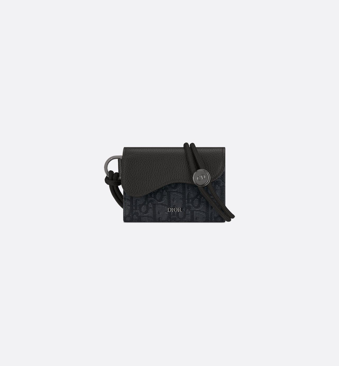 Saddle Flap Card Holder Black Dior Oblique Jacquard And Black Grained Calfskin