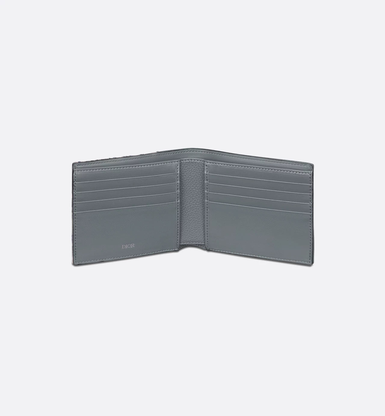 Saddle Bifold Card Holder Deep Gray Grained Calfskin Marquetry With Deep Gray Dior Oblique Jacquard