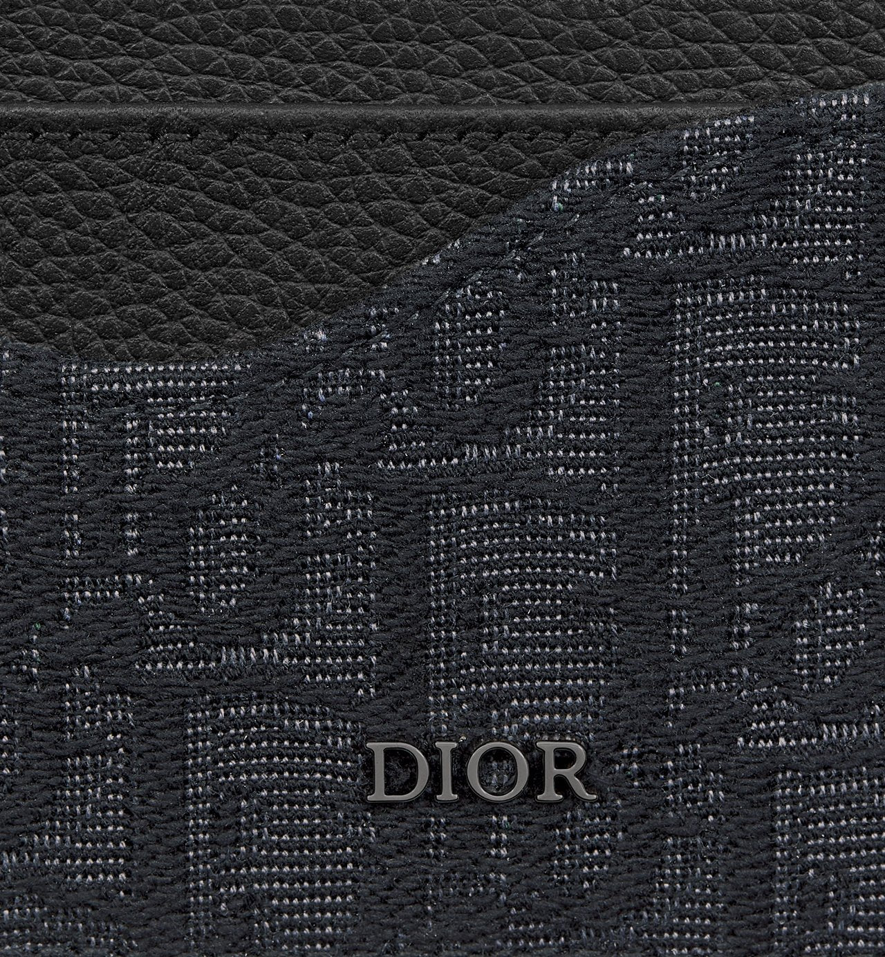 Saddle Card Holder Black Grained Calfskin Marquetry And Black Dior Oblique Jacquard