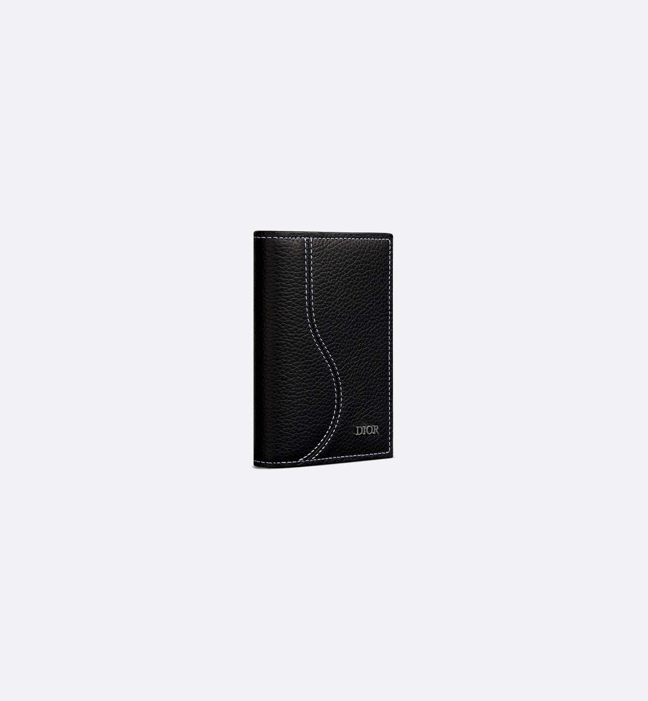 Saddle Vertical Bifold Card Holder Black Grained Calfskin Marquetry