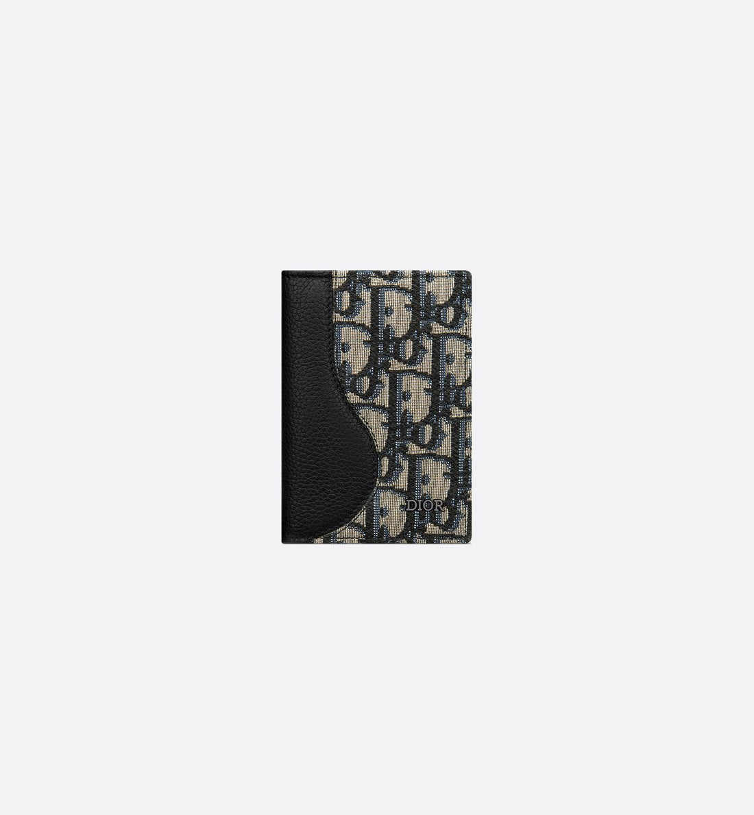 Saddle Vertical Bifold Card Holder Black Grained Calfskin Marquetry With Beige And Black Dior Oblique Jacquard