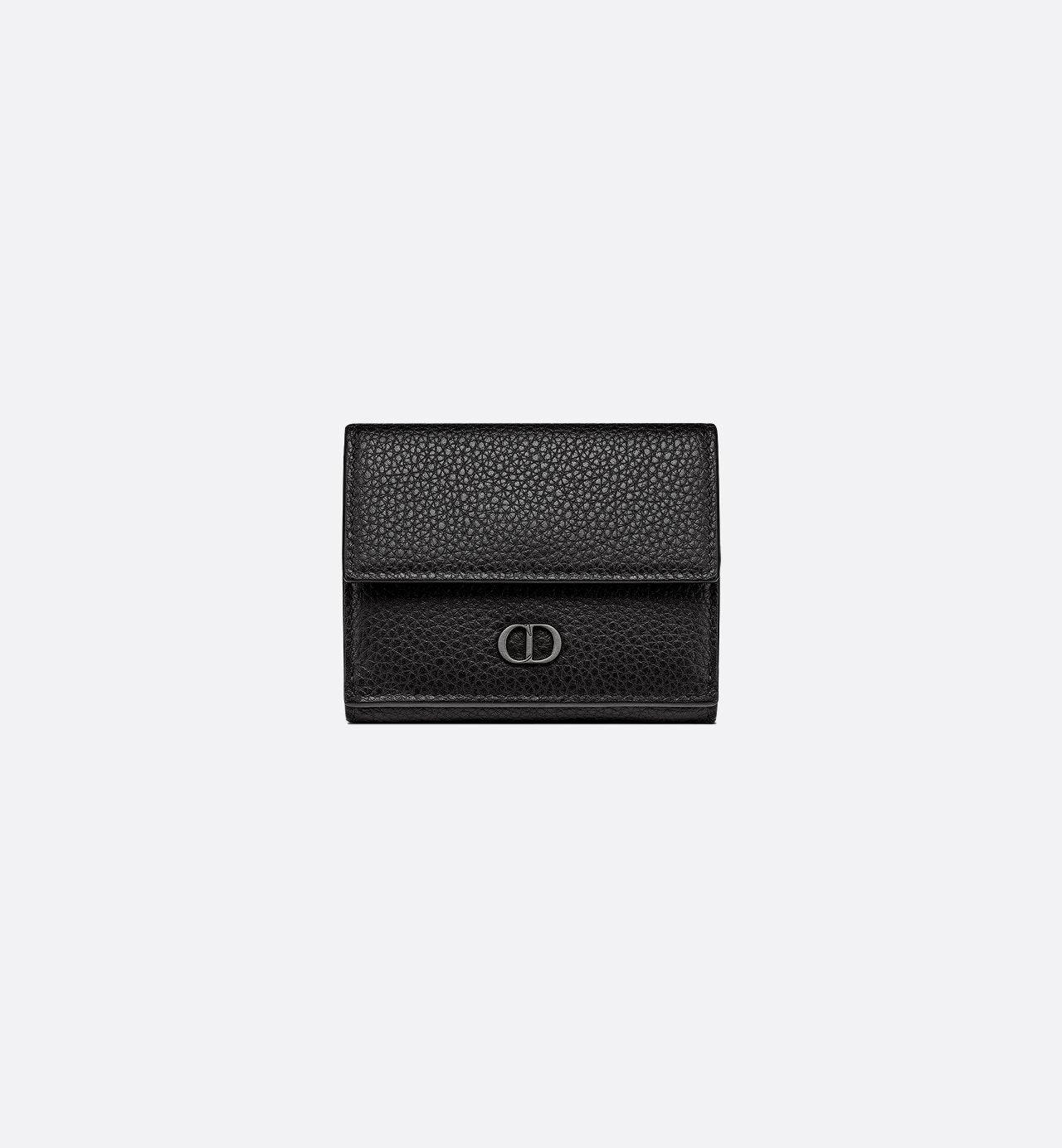 Cd Icon Trifold Wallet Black Grained Calfskin