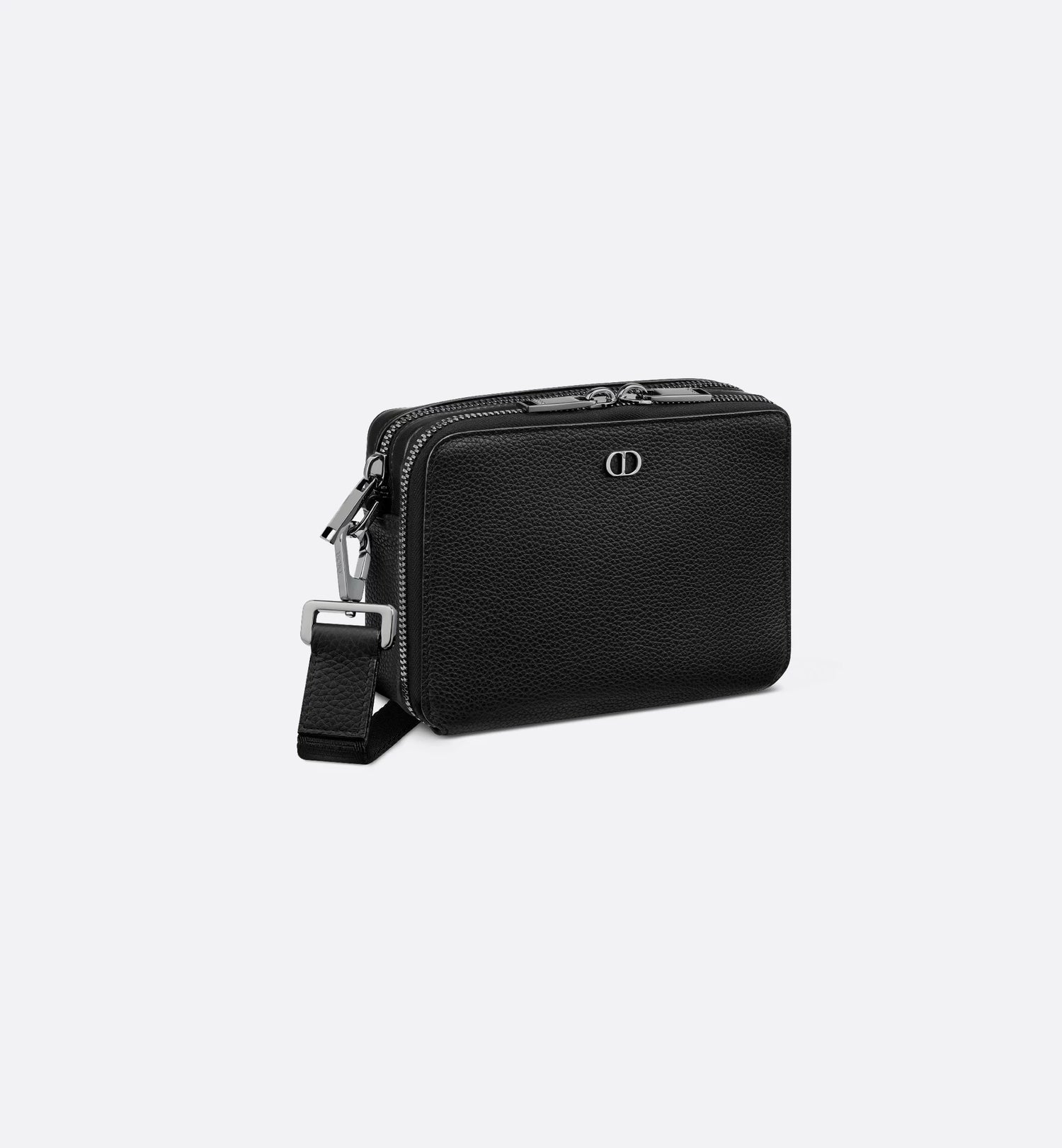 Cd Icon Zipped Pouch With Strap Black Grained Calfskin