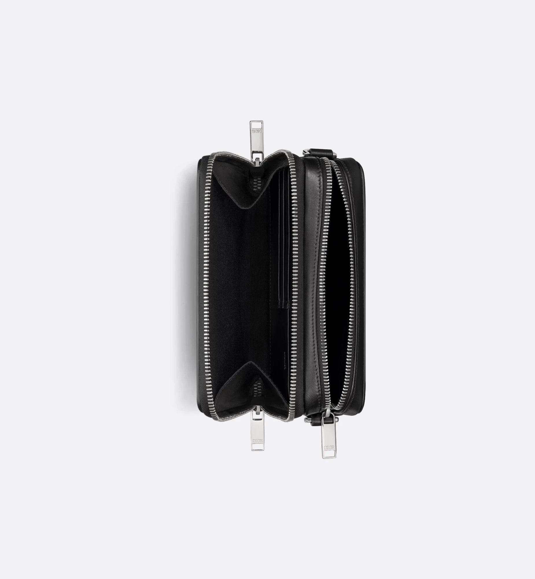 Zipped Pouch With Strap Black Dior Oblique Galaxy Leather