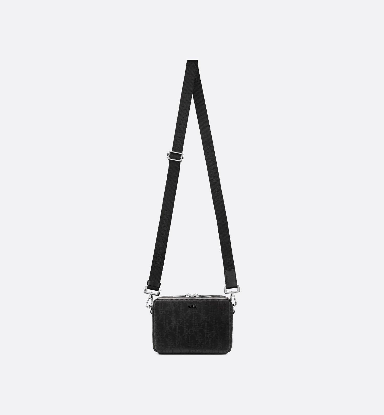 Zipped Pouch With Strap Black Dior Oblique Galaxy Leather