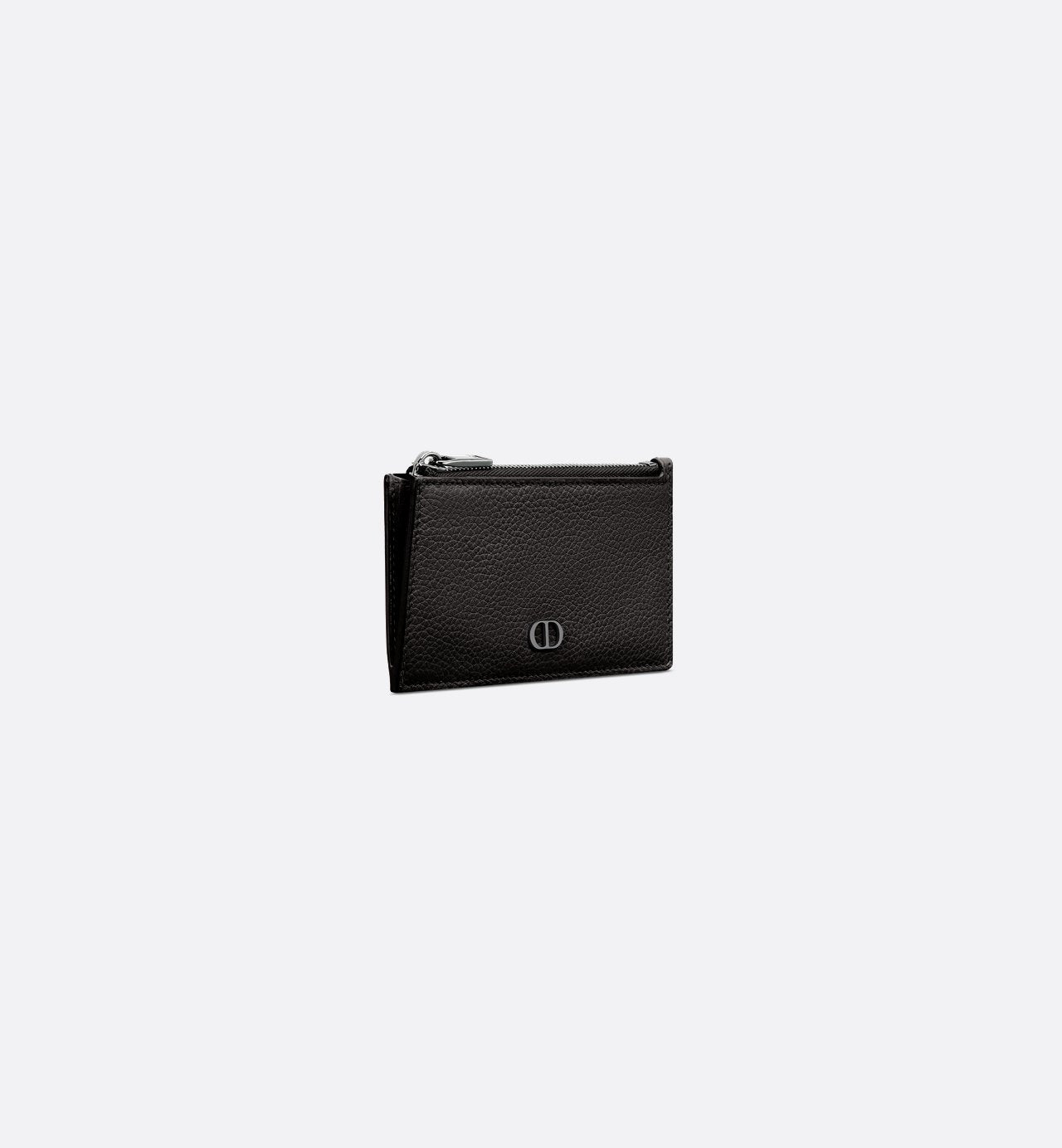 Zipped Card Holder Black Grained Calfskin With Cd Icon Signature