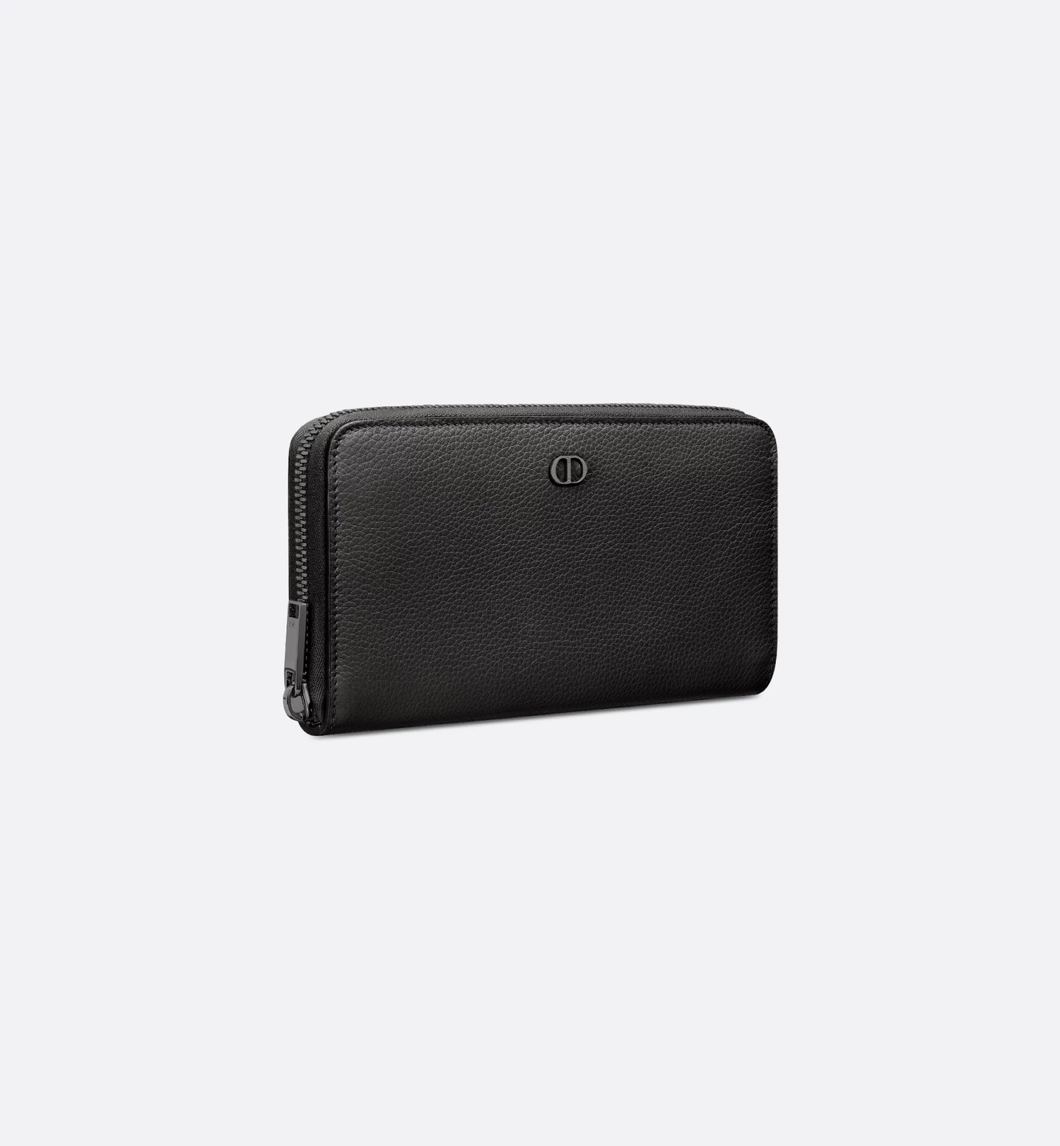 Cd Icon Zipped Long Wallet Black Grained Calfskin