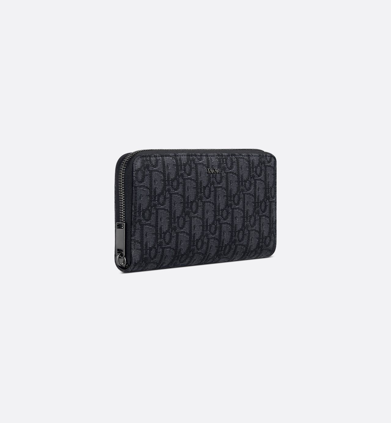 Zipped Long Wallet Black Dior Oblique Jacquard