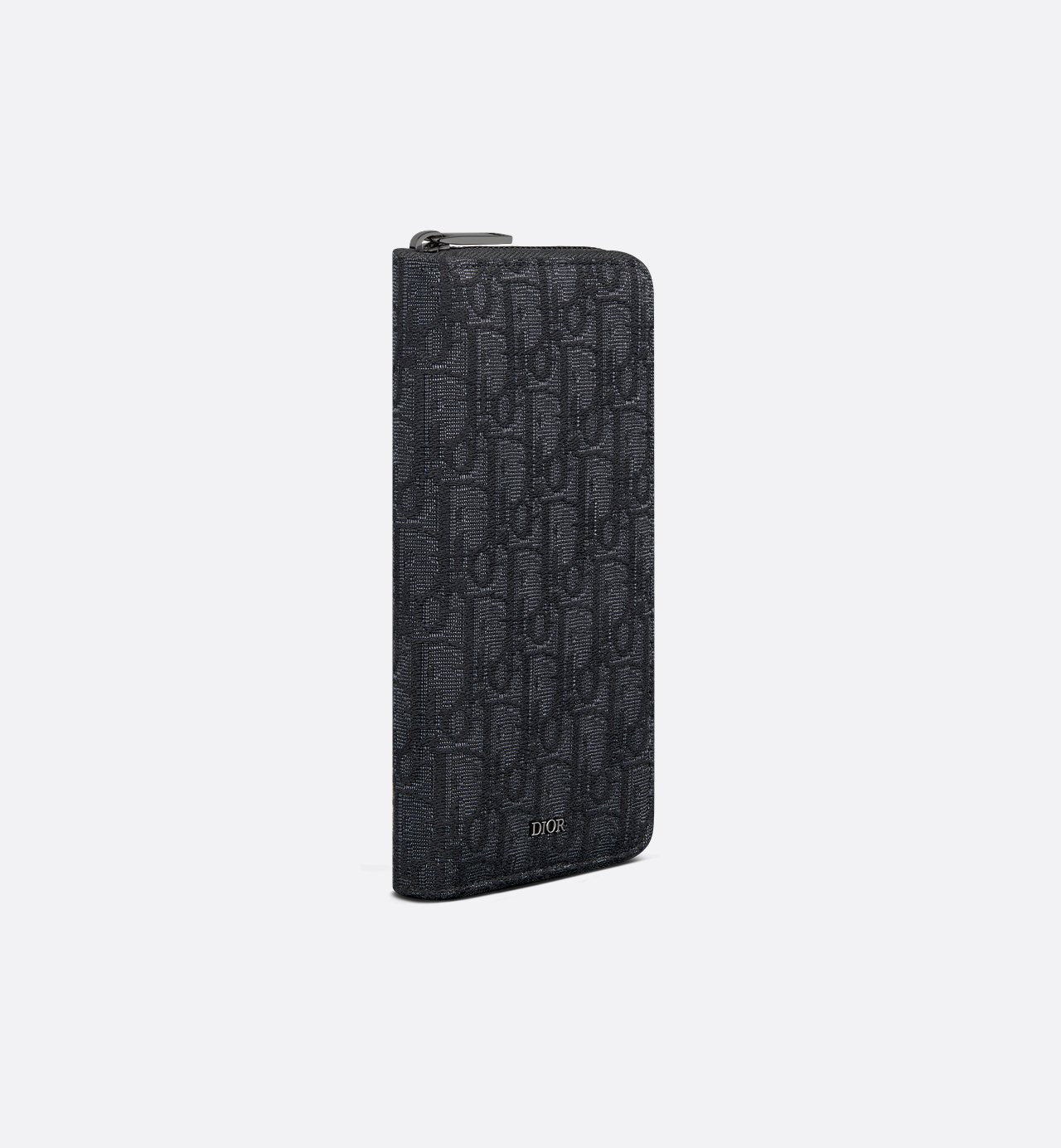 Vertical Long Zipped Wallet Black Dior Oblique Jacquard