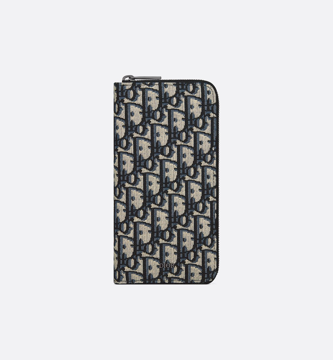 Vertical Long Zipped Wallet Beige And Black Dior Oblique Jacquard