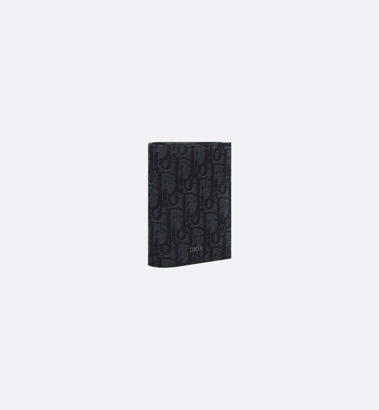 Vertical Compact Card Holder Black Dior Oblique Jacquard