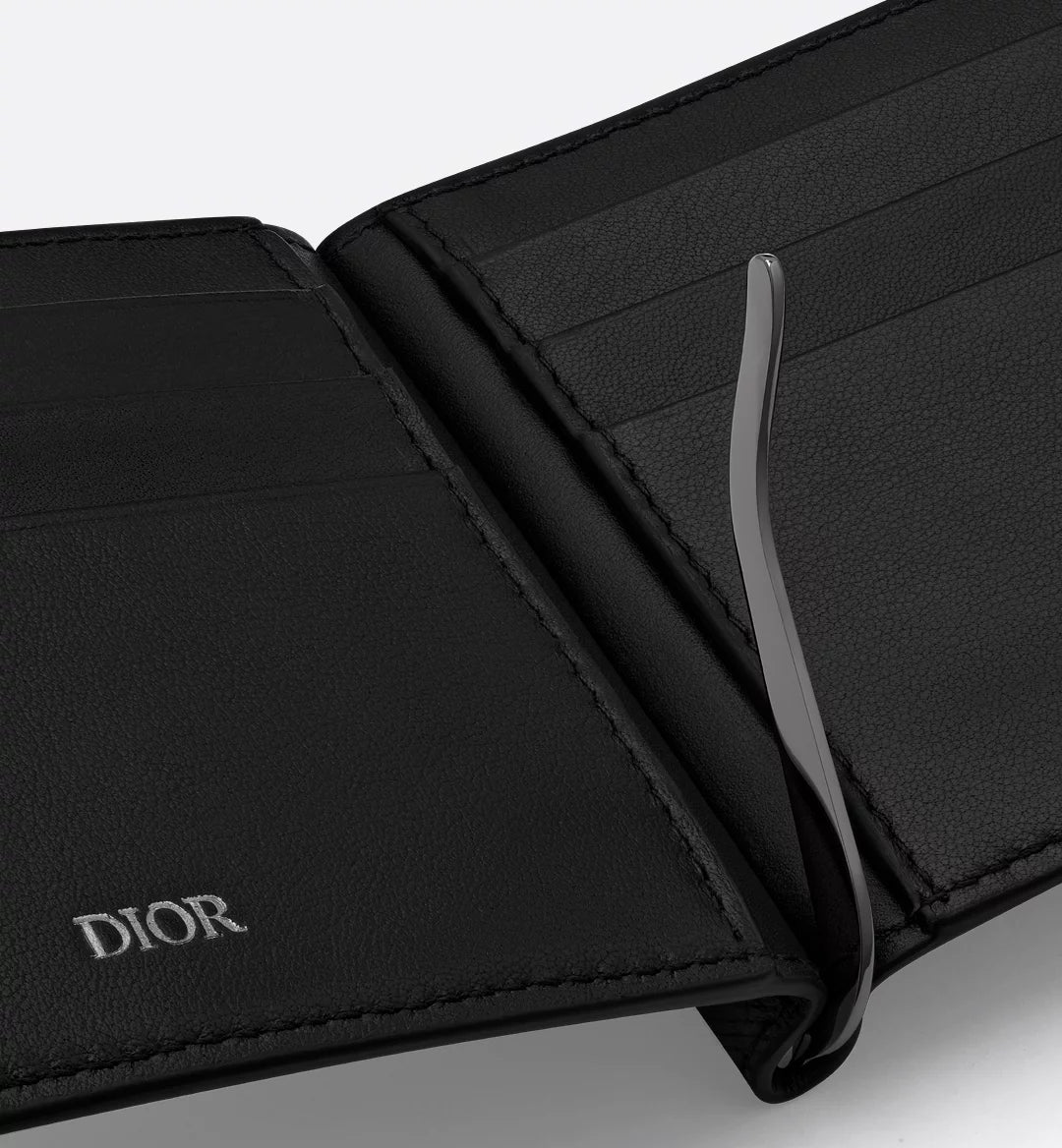 Wallet With Money Clip Black Coated Cotton Canvas With Cd Diamond Print