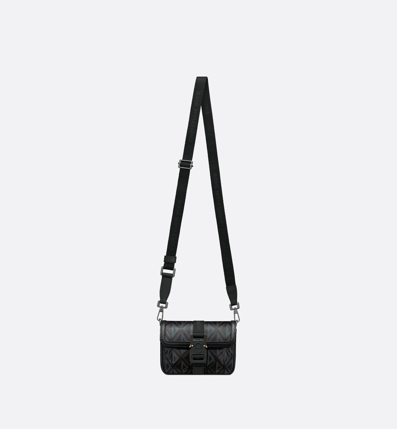 Mini Dior Hit The Road Messenger Bag With Flap Black Coated Cotton Canvas With Cd Diamond Print