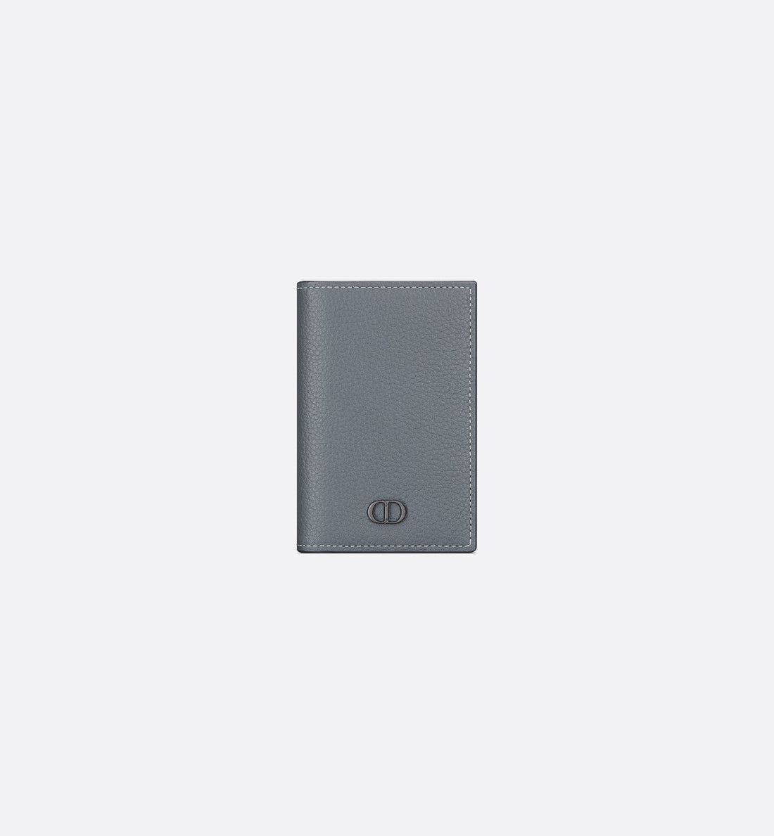 Cd Icon Vertical Bifold Card Holder Deep Gray Grained Calfskin And Deep Gray Smooth Calfskin