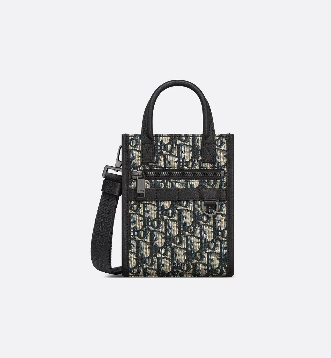 Safari North-South Mini Tote Bag Beige And Black Dior Oblique Jacquard And Black Grained Calfskin