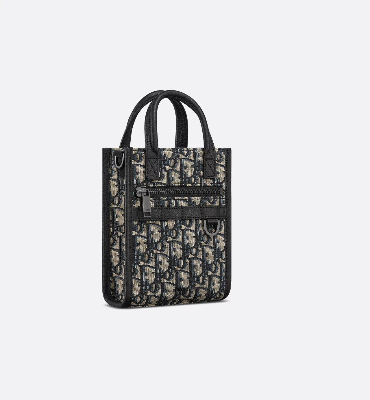 Safari North-South Mini Tote Bag Beige And Black Dior Oblique Jacquard And Black Grained Calfskin