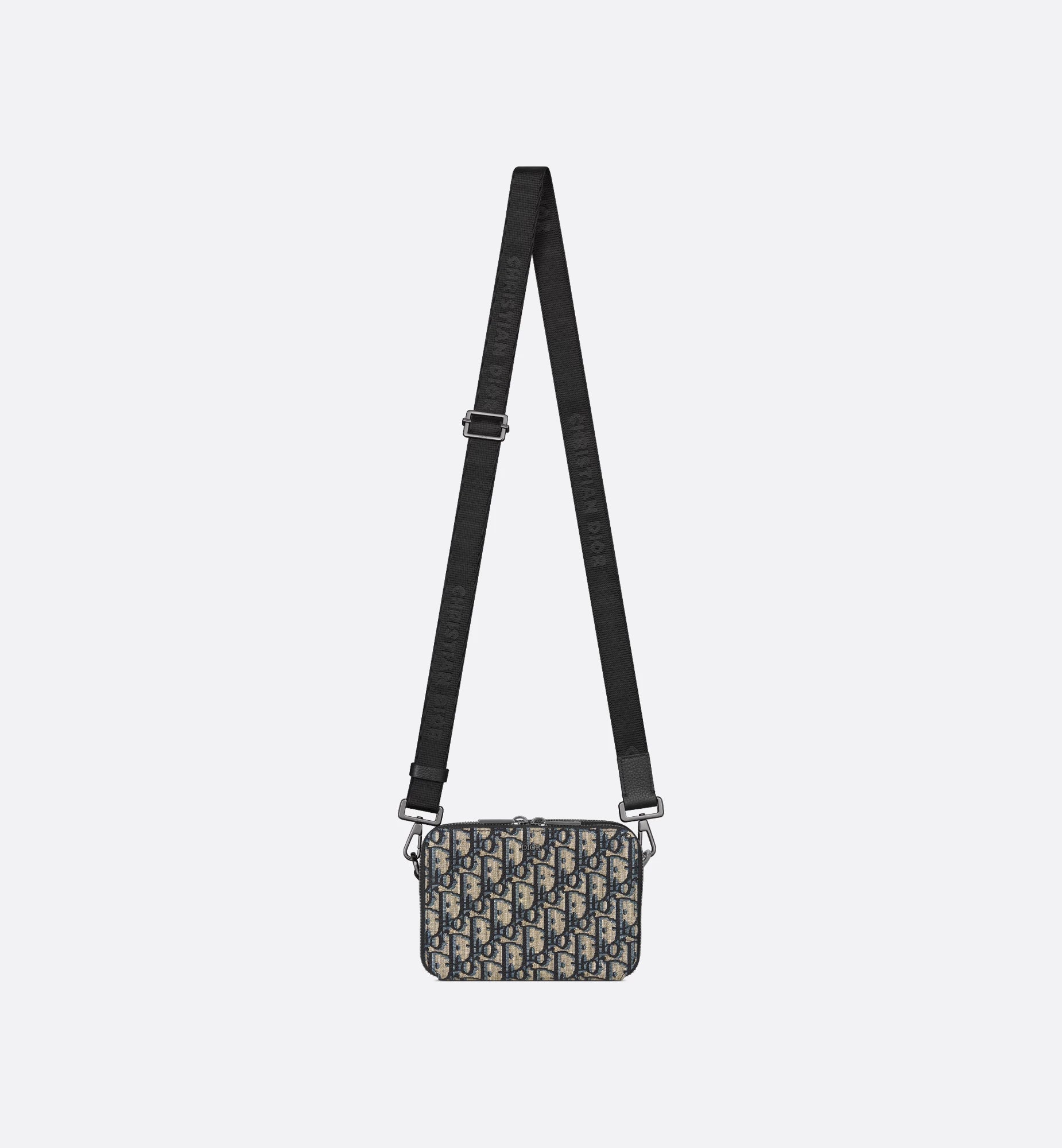 Zipped Pouch With Strap Beige And Black Dior Oblique Jacquard