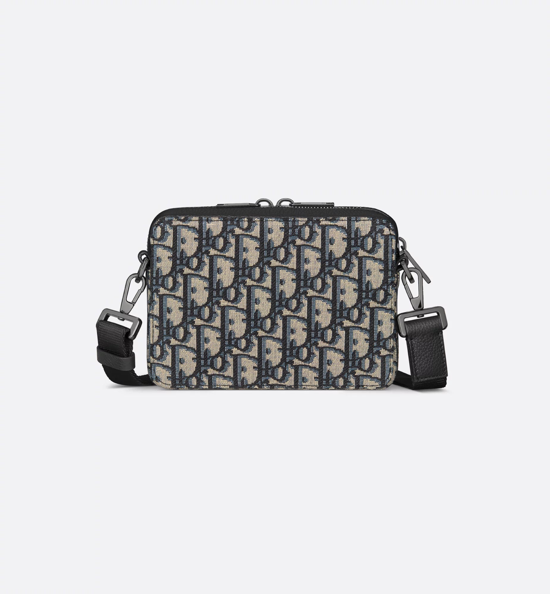 Zipped Pouch With Strap Beige And Black Dior Oblique Jacquard