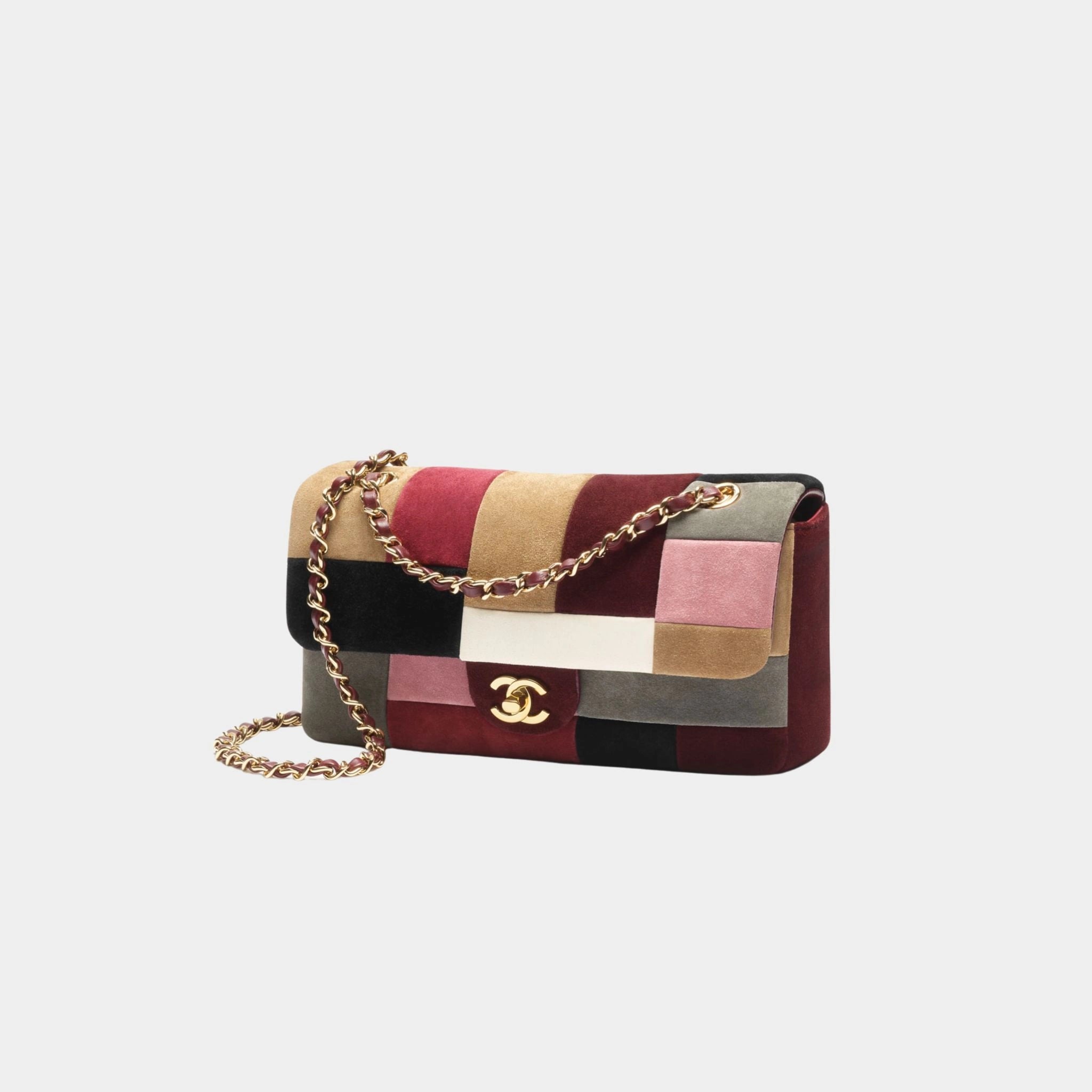 Flap Bag Suede Calfskin Patchwork &amp; Gold-Tone Metal
