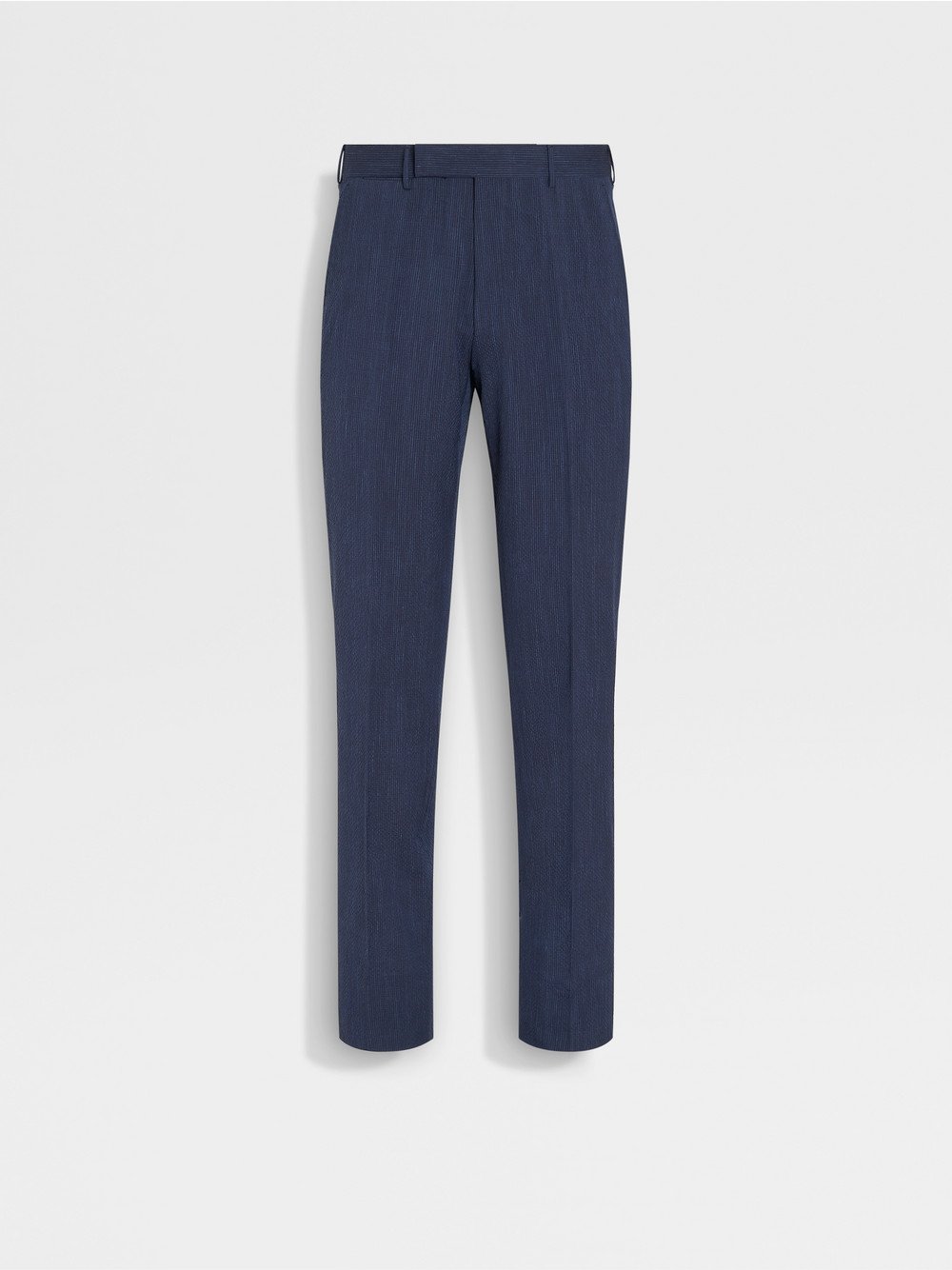 Blue and Navy Blue Trofeo Seersucker Wool Silk and Linen Blend Pants