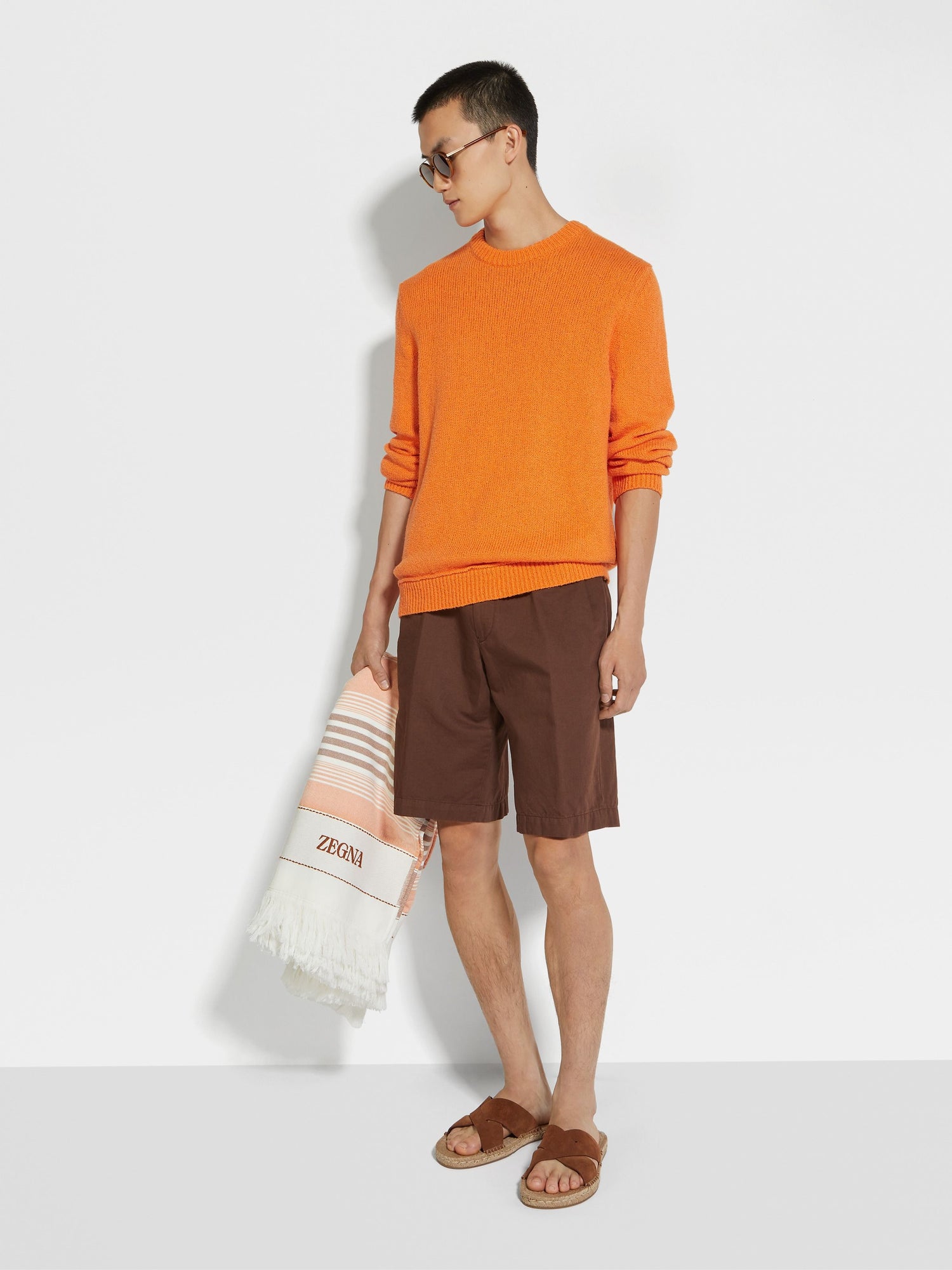 Bright Orange Cotton and Silk Crewneck