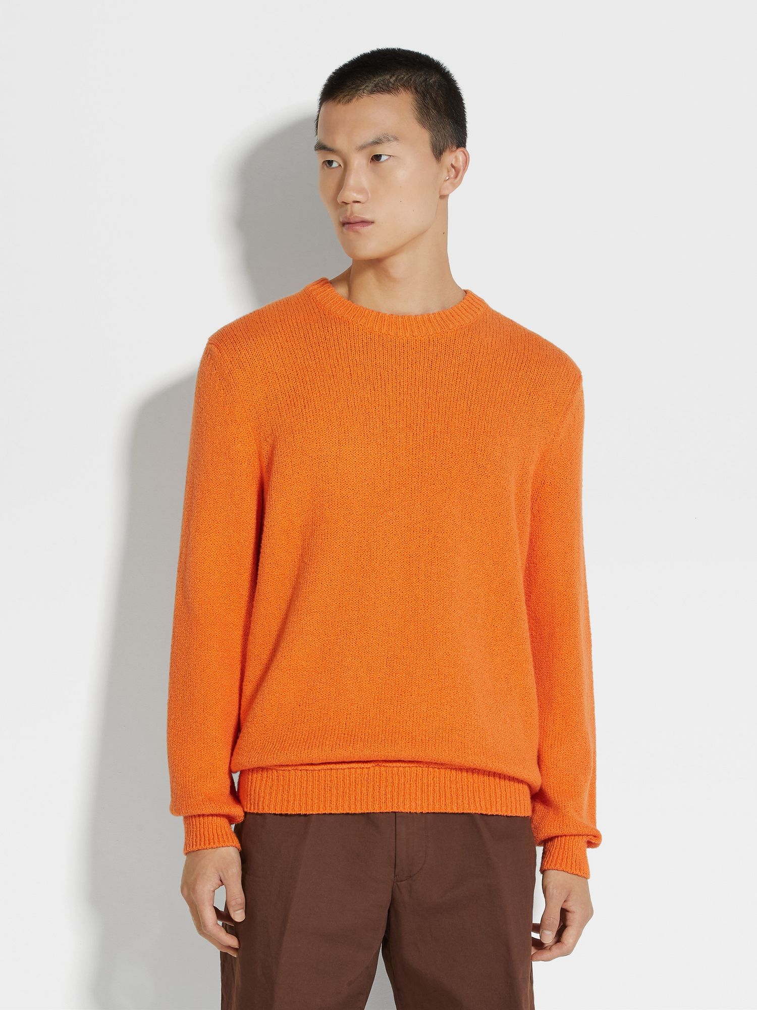 Bright Orange Cotton and Silk Crewneck