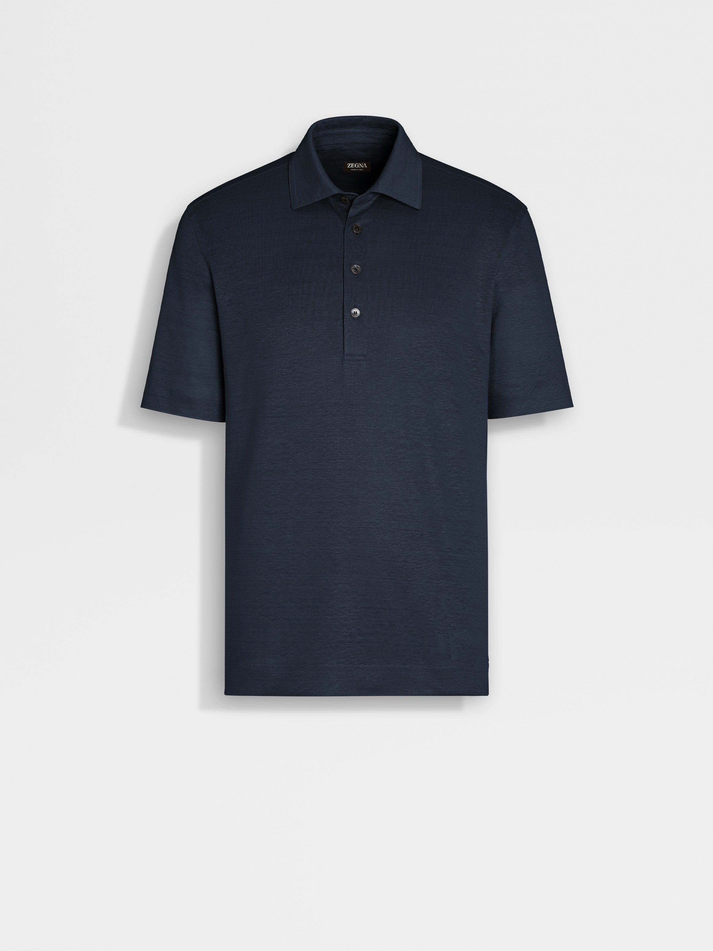 Navy Blue Linen Polo Shirt