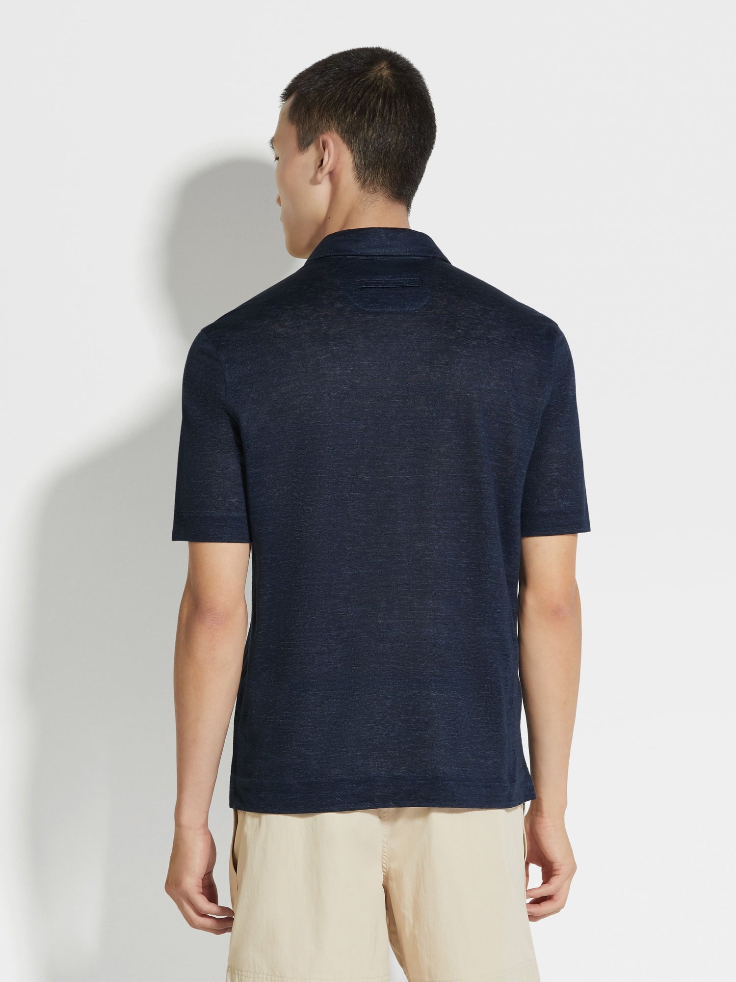 Navy Blue Linen Polo Shirt