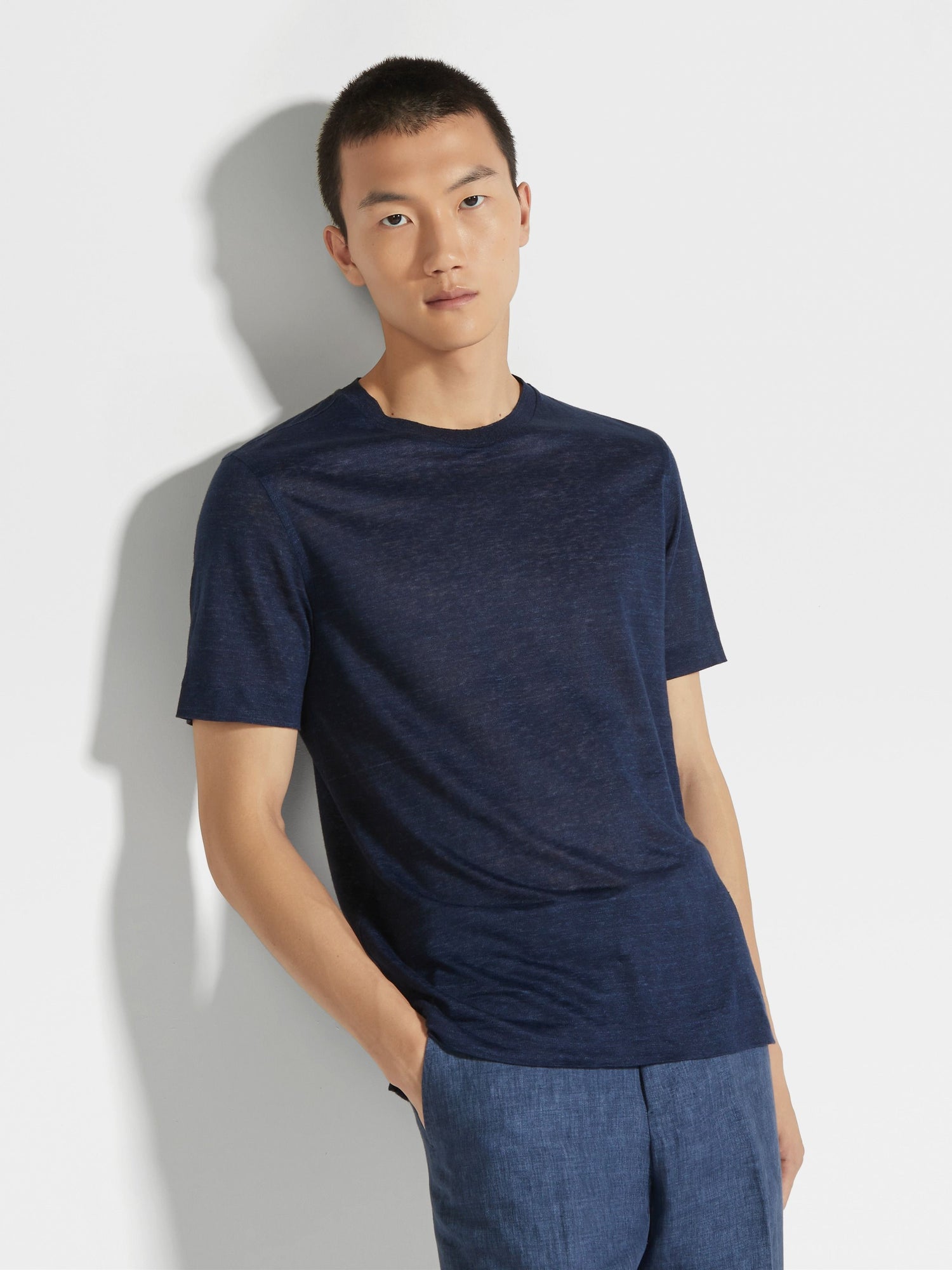 Navy Blue Linen T Shirt