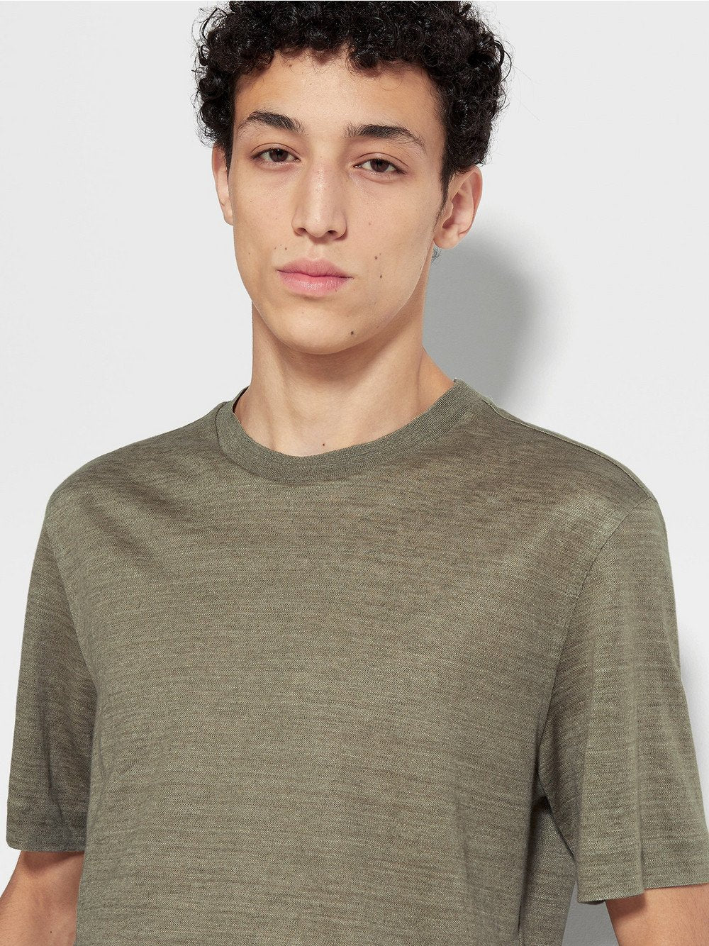 Olive Green Linen T Shirt