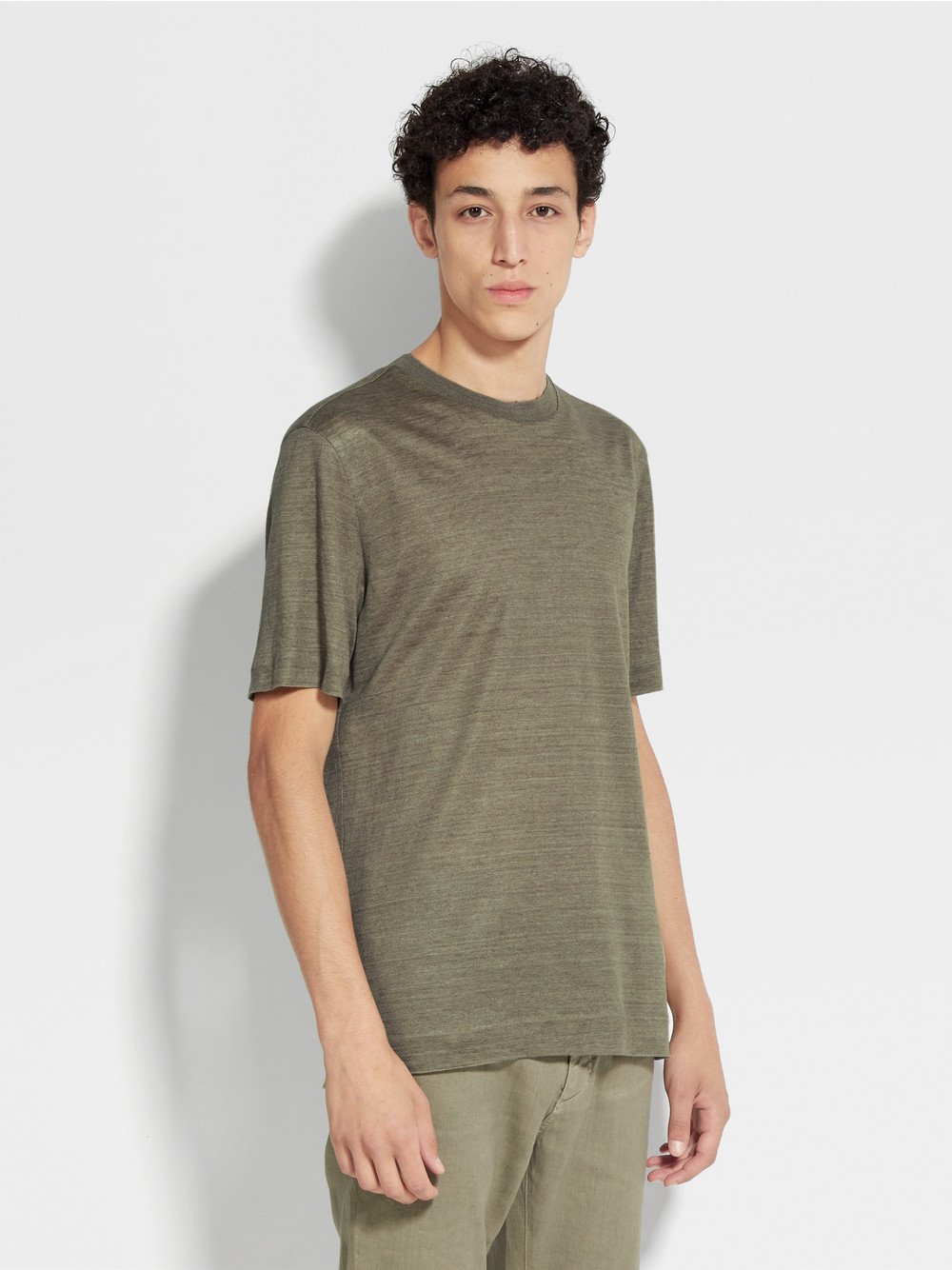 Olive Green Linen T Shirt