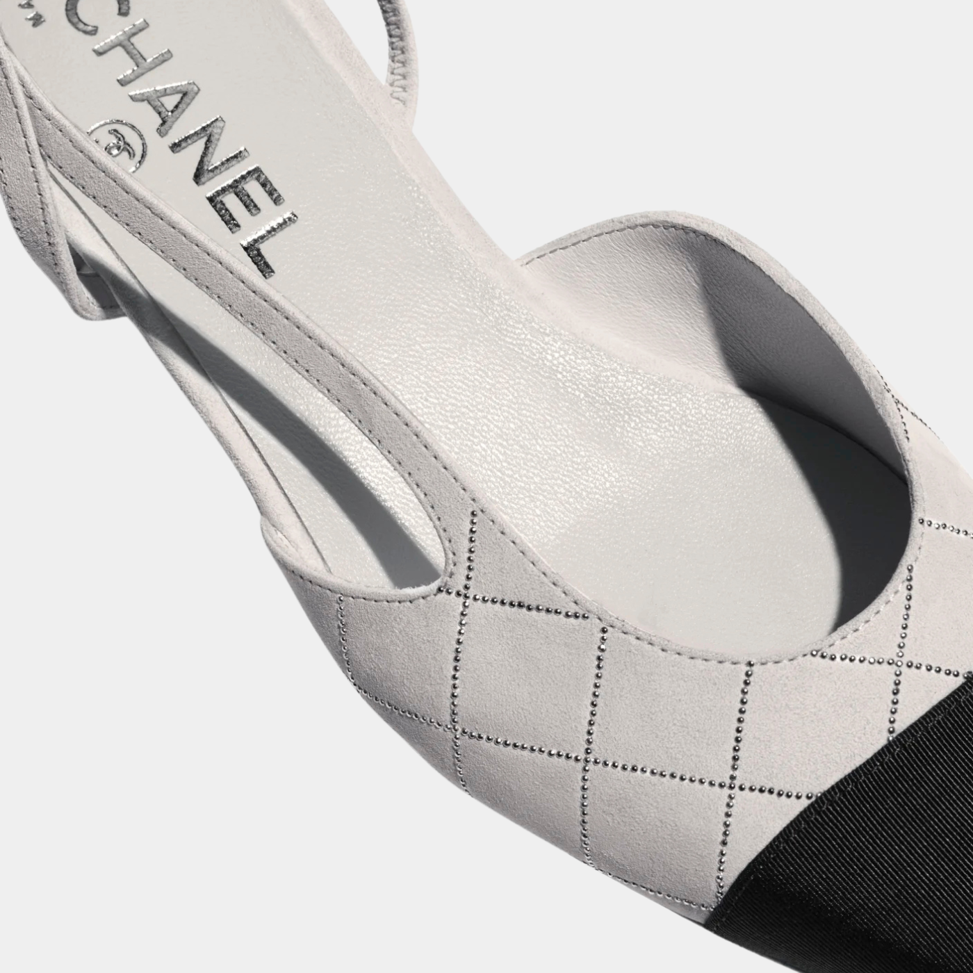 Low Slingback Suede Goatskin And Grosgrain Grey Silver And Black