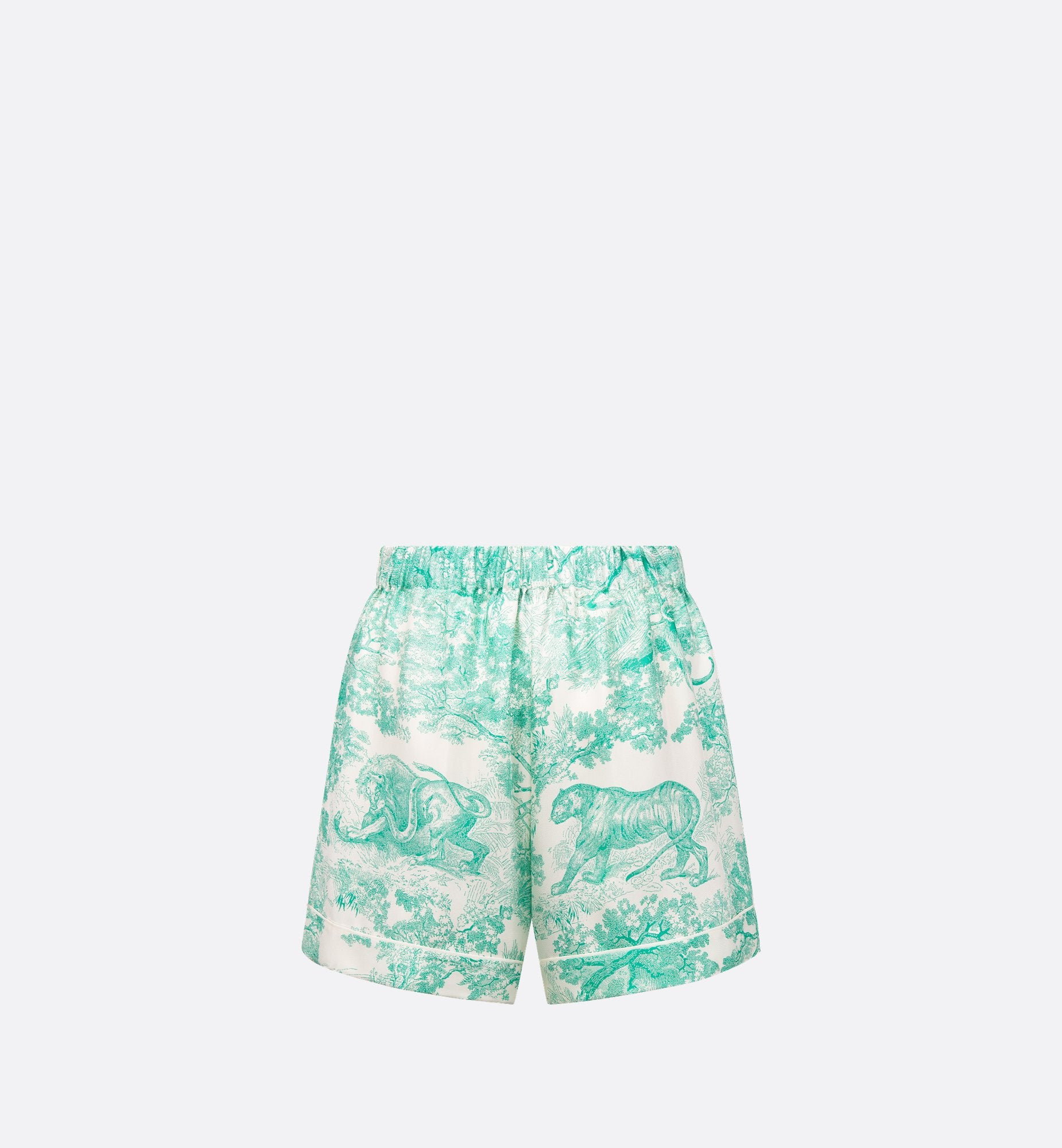 Dioriviera Shorts White And Aquamarina Silk Twill With Toile De Jouy Sauvage Motif