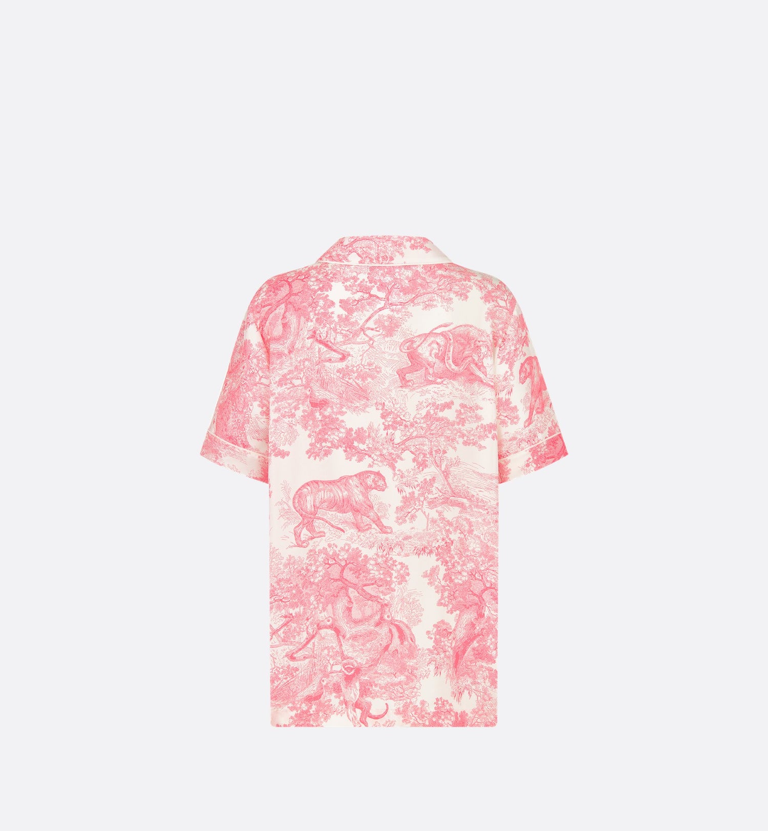 Dioriviera Dior Chez Moi Short Sleeved Shirt White And Candy Pink Silk Twill With Toile De Jouy Sauvage Motif