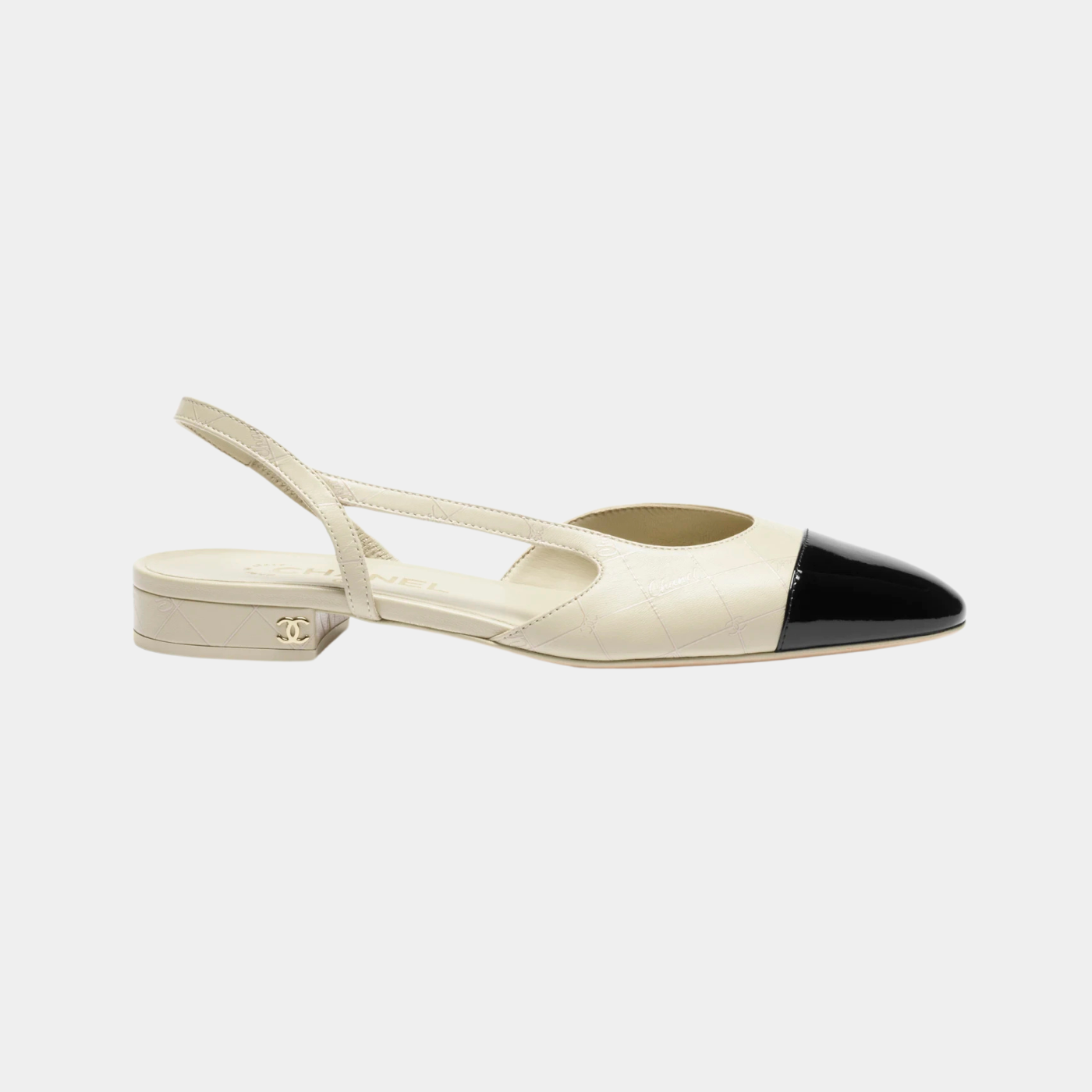 Low Slingback Printed Lambskin And Patent Calfskin Ivory And Black