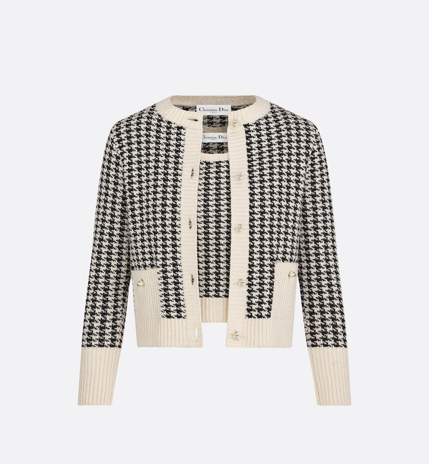 Twinset Black And White Houndstooth Technical Cotton Knit