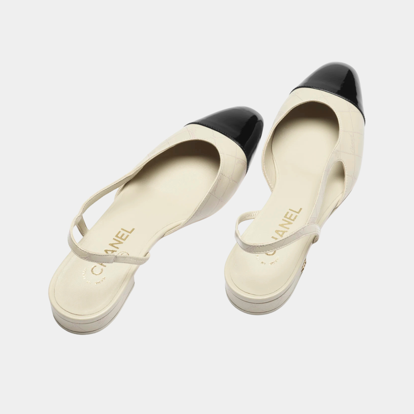 Low Slingback Printed Lambskin And Patent Calfskin Ivory And Black